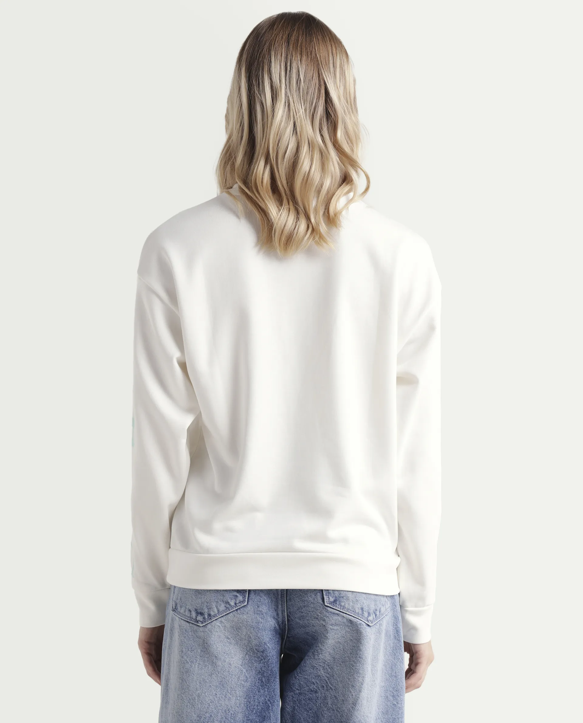 Rareism Women's Shelly Off White Polyester Blend Crew Neck Graphic Print Cuffed Sleeve Relaxed Fit Sweatshirt - Image 7