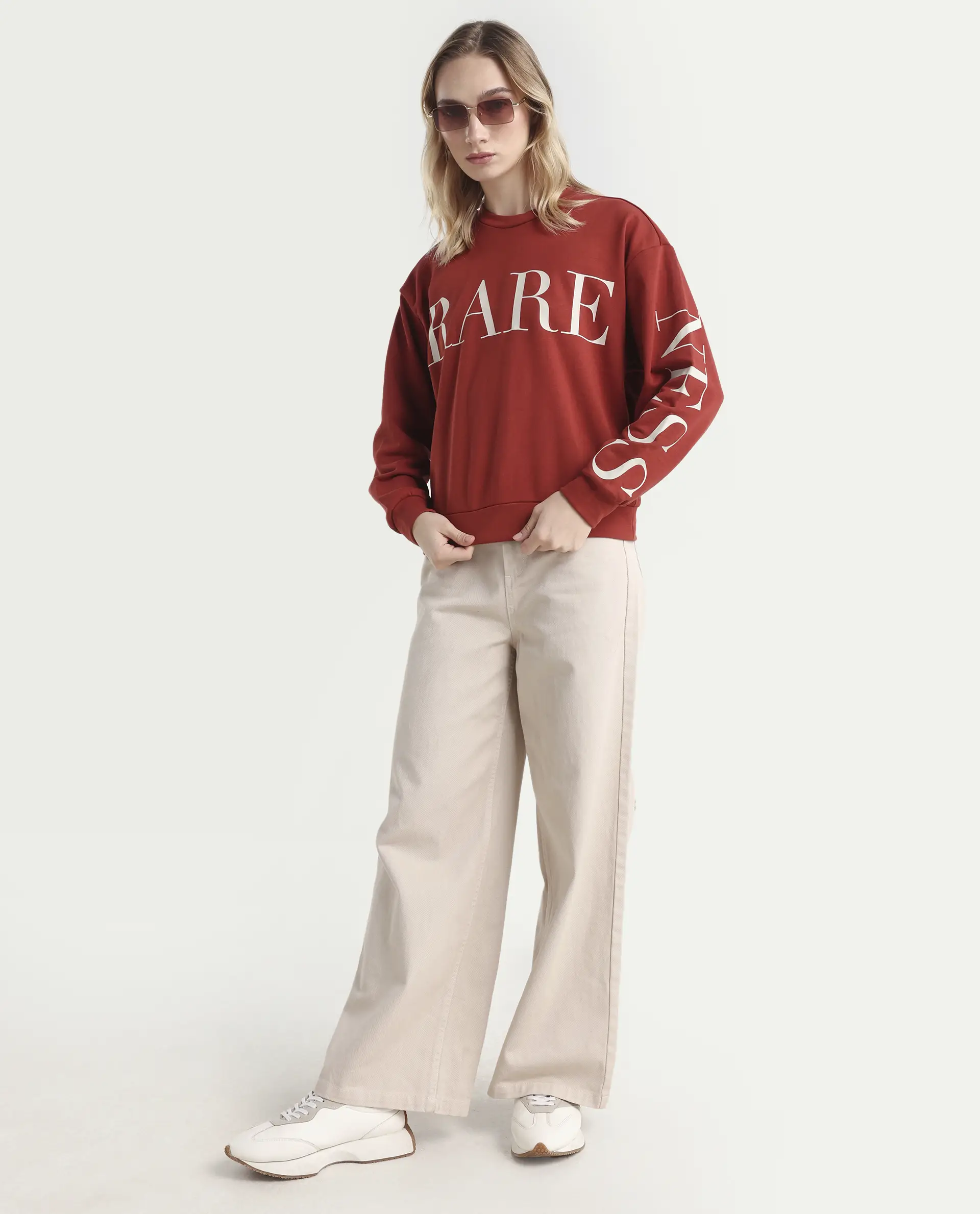 Rareism Women's Shelly Rust Polyester Blend Crew Neck Graphic Print Cuffed Sleeve Relaxed Fit Sweatshirt - Image 2