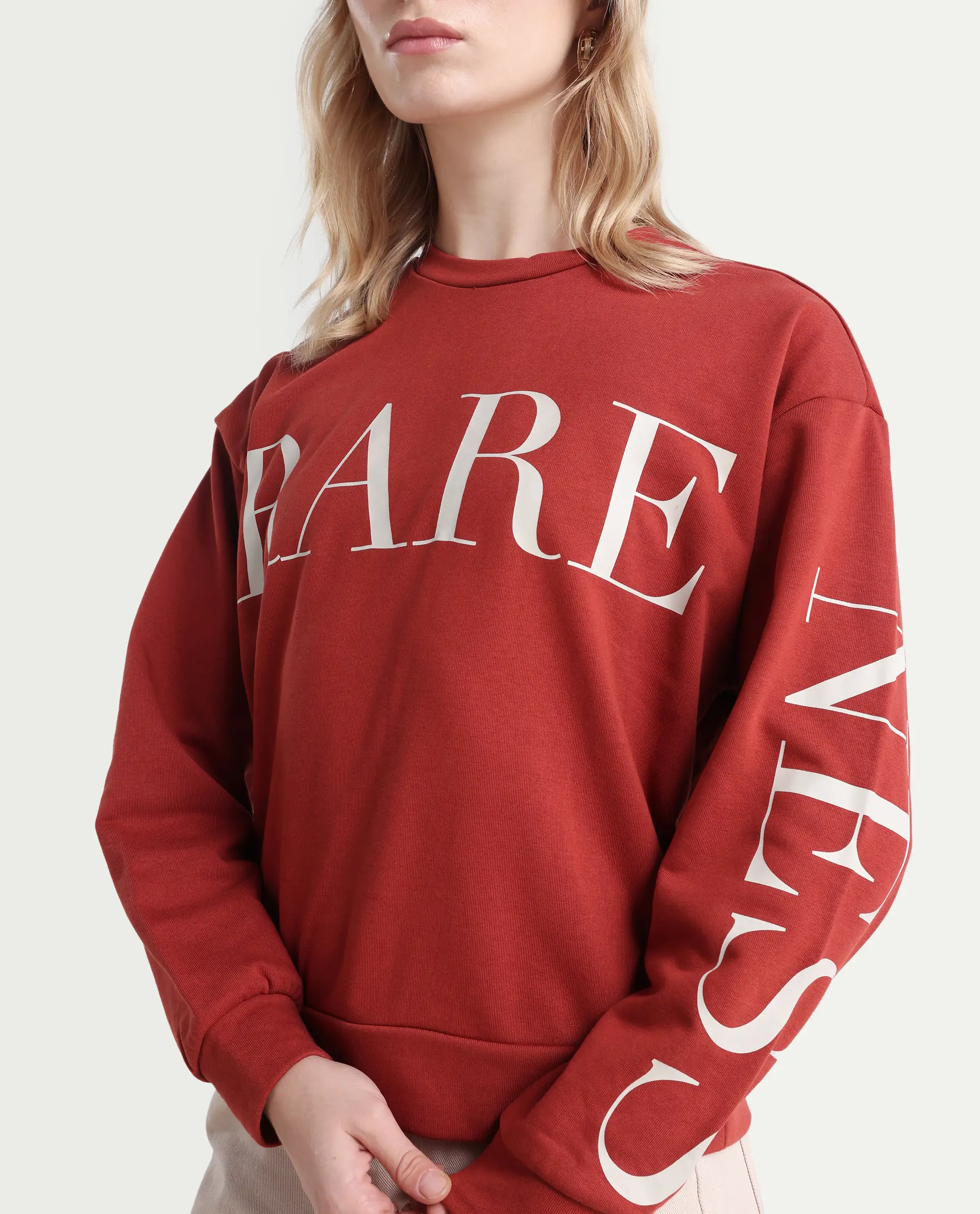 Rareism Women's Shelly Rust Polyester Blend Crew Neck Graphic Print Cuffed Sleeve Relaxed Fit Sweatshirt - Image 4