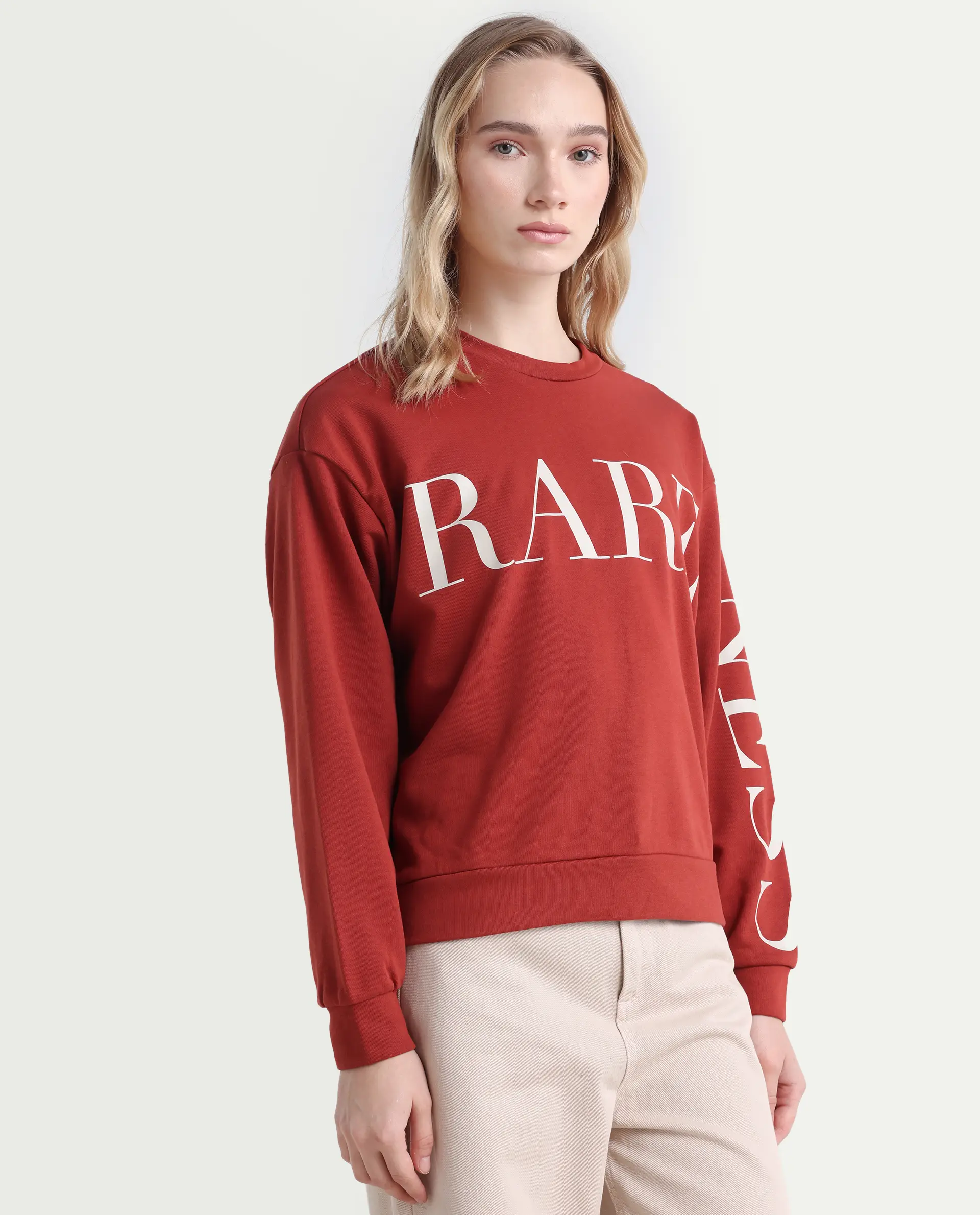 Rareism Women's Shelly Rust Polyester Blend Crew Neck Graphic Print Cuffed Sleeve Relaxed Fit Sweatshirt - Image 6