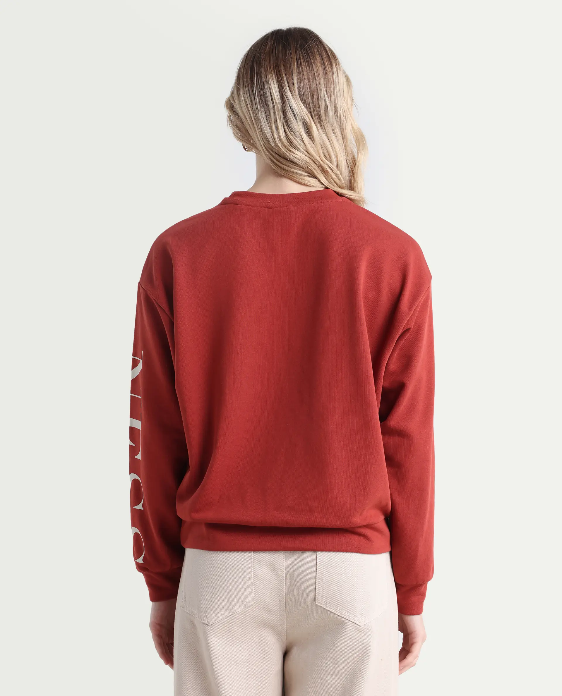 Rareism Women's Shelly Rust Polyester Blend Crew Neck Graphic Print Cuffed Sleeve Relaxed Fit Sweatshirt - Image 7