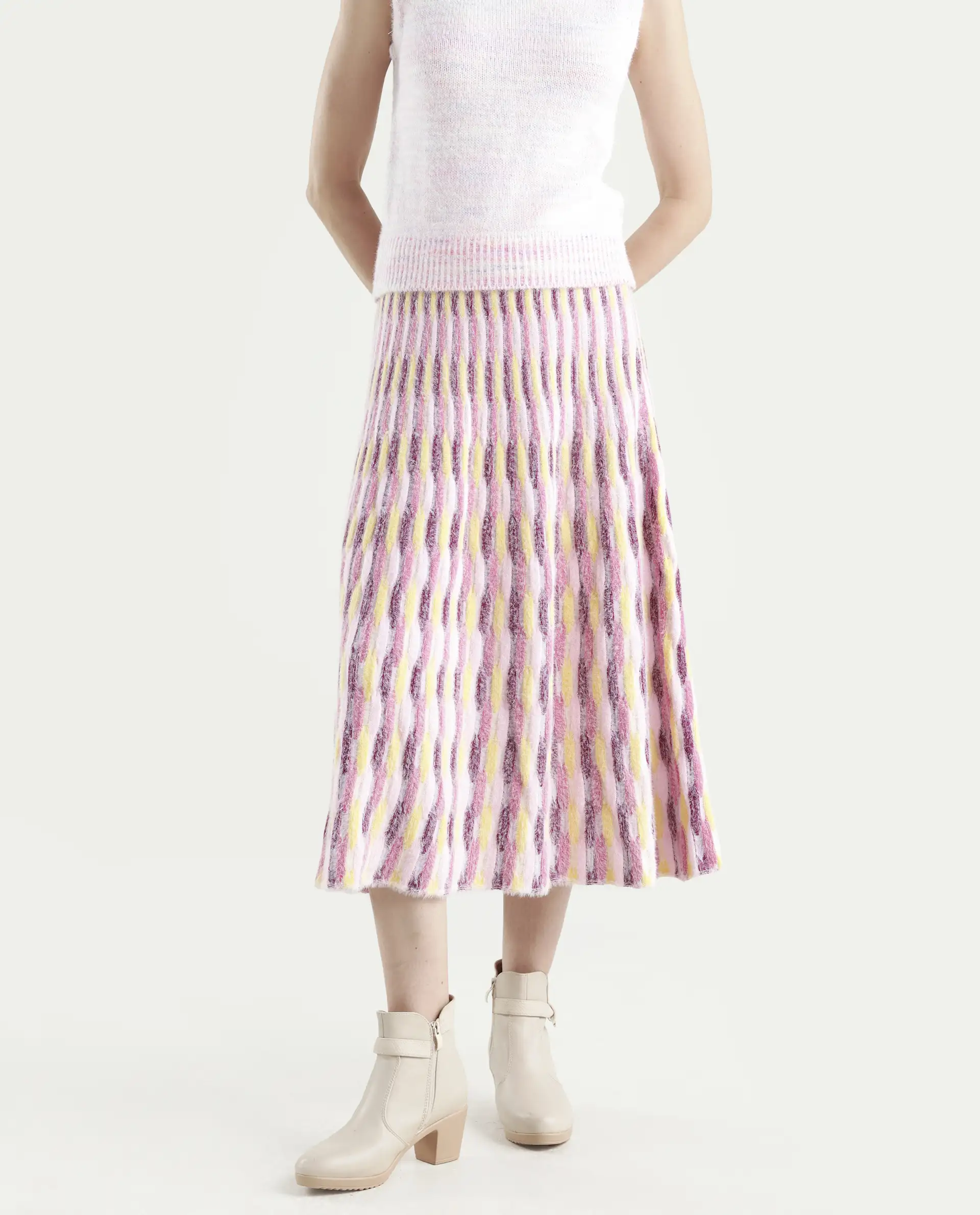 Rareism Women's Shenpa B Multi Nylon Geometric Print Midi Flared Skirt - Image 2
