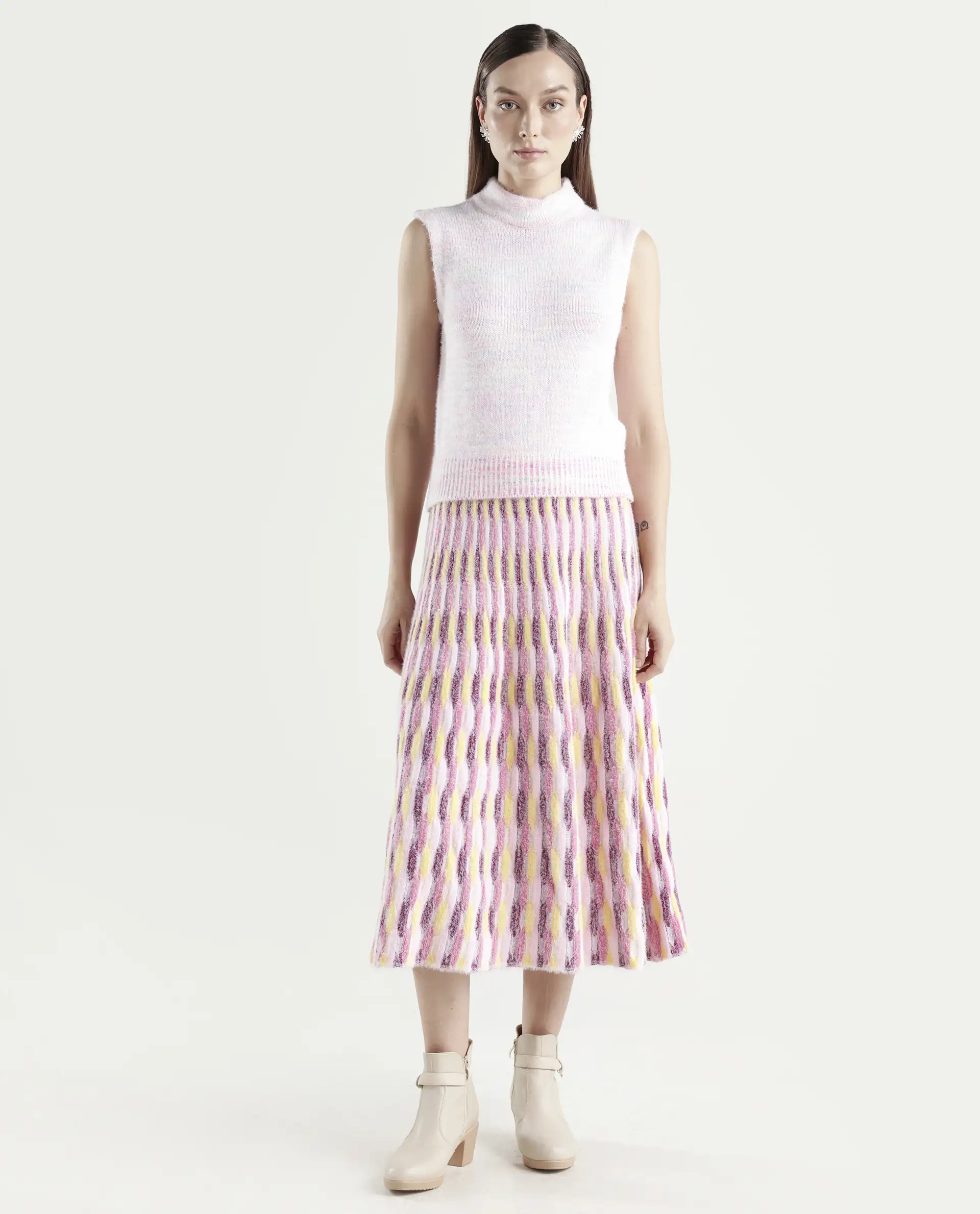Rareism Women's Shenpa B Multi Nylon Geometric Print Midi Flared Skirt - Image 3