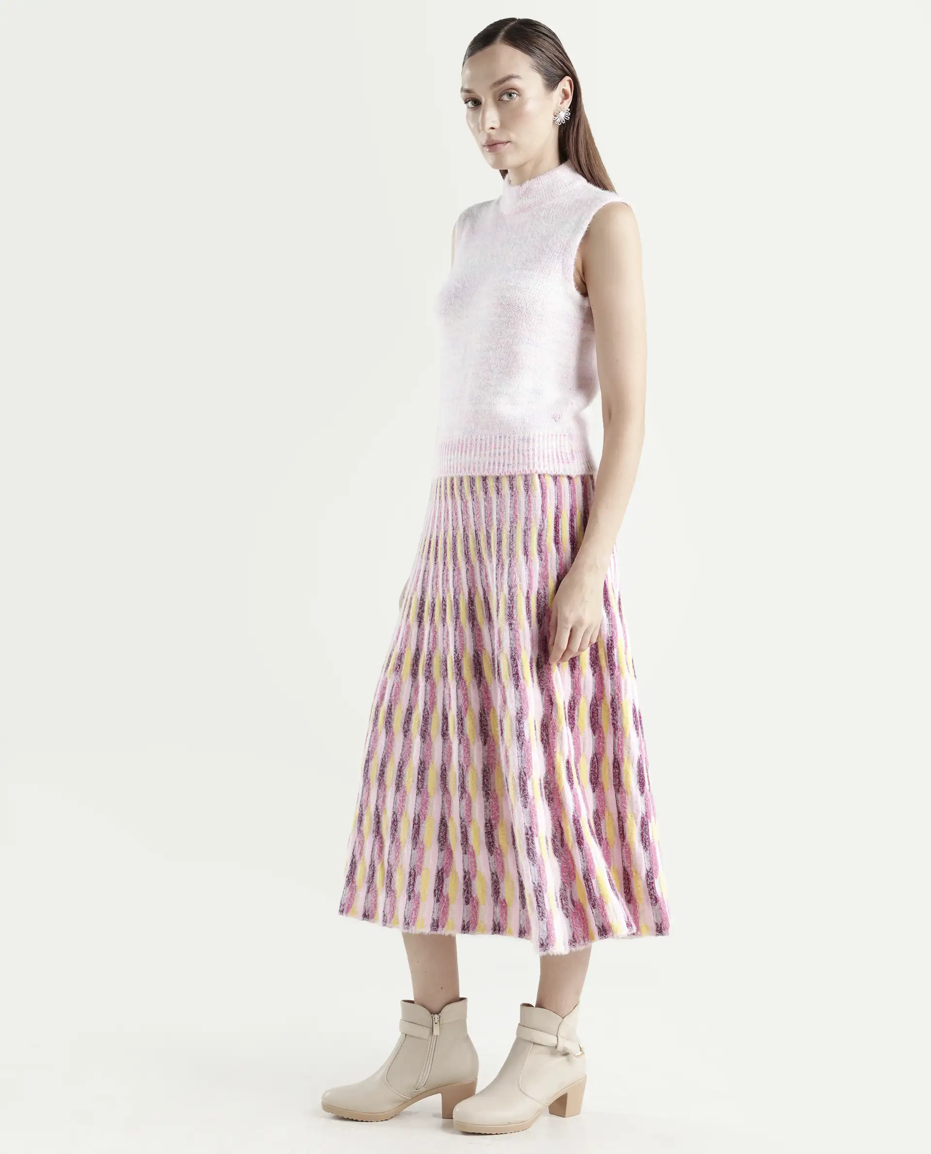 Rareism Women's Shenpa B Multi Nylon Geometric Print Midi Flared Skirt - Image 5