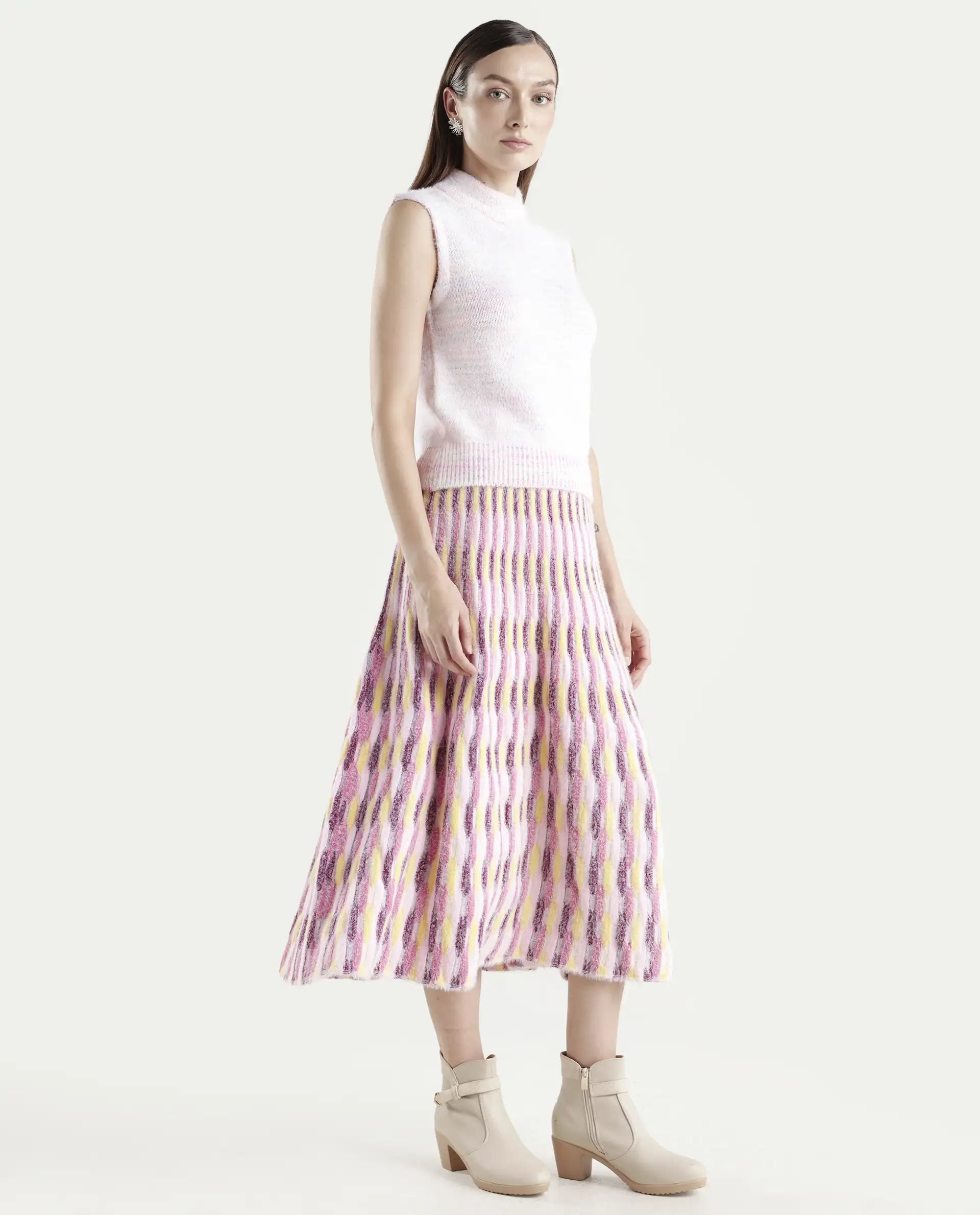 Rareism Women's Shenpa B Multi Nylon Geometric Print Midi Flared Skirt - Image 6