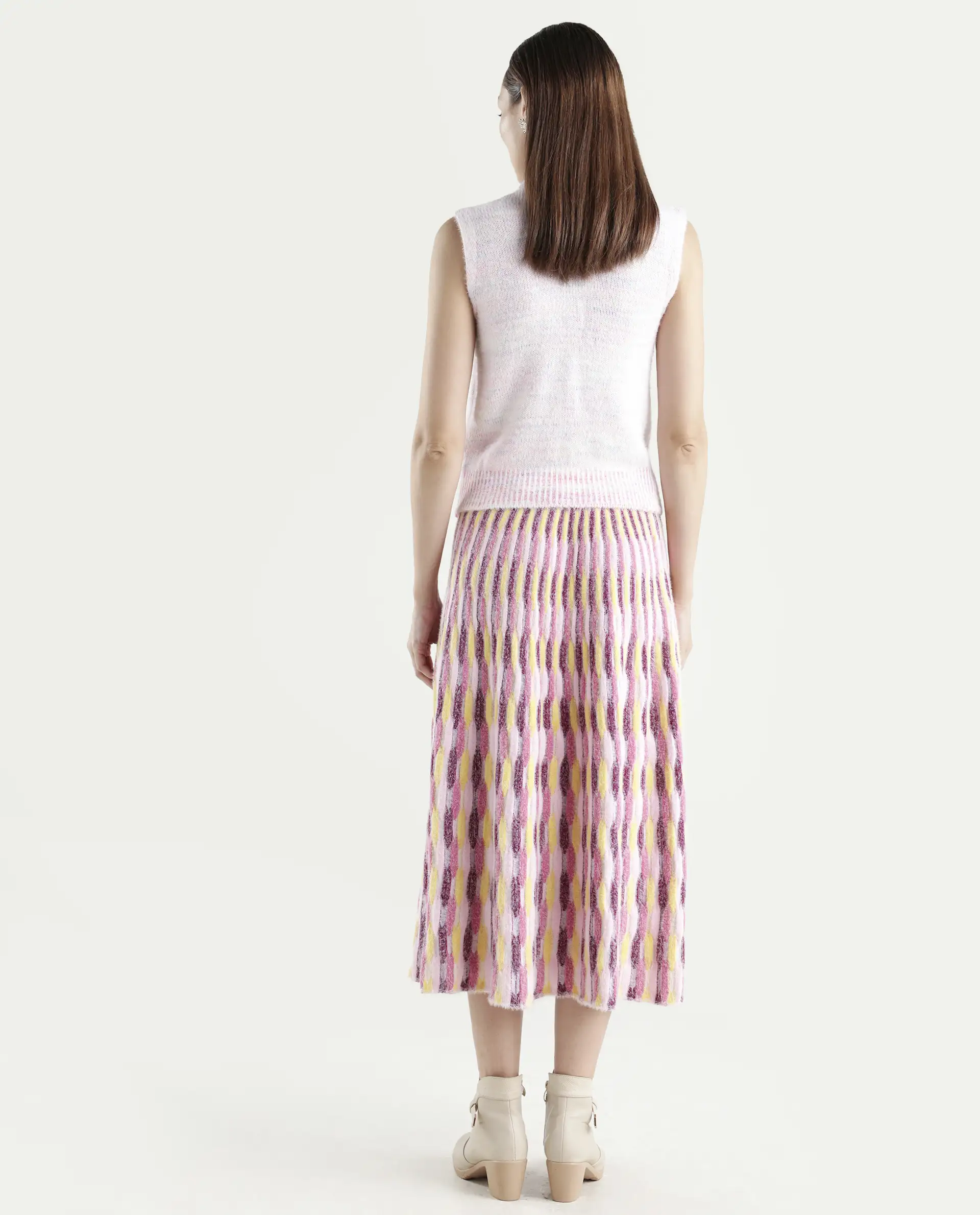 Rareism Women's Shenpa B Multi Nylon Geometric Print Midi Flared Skirt - Image 7