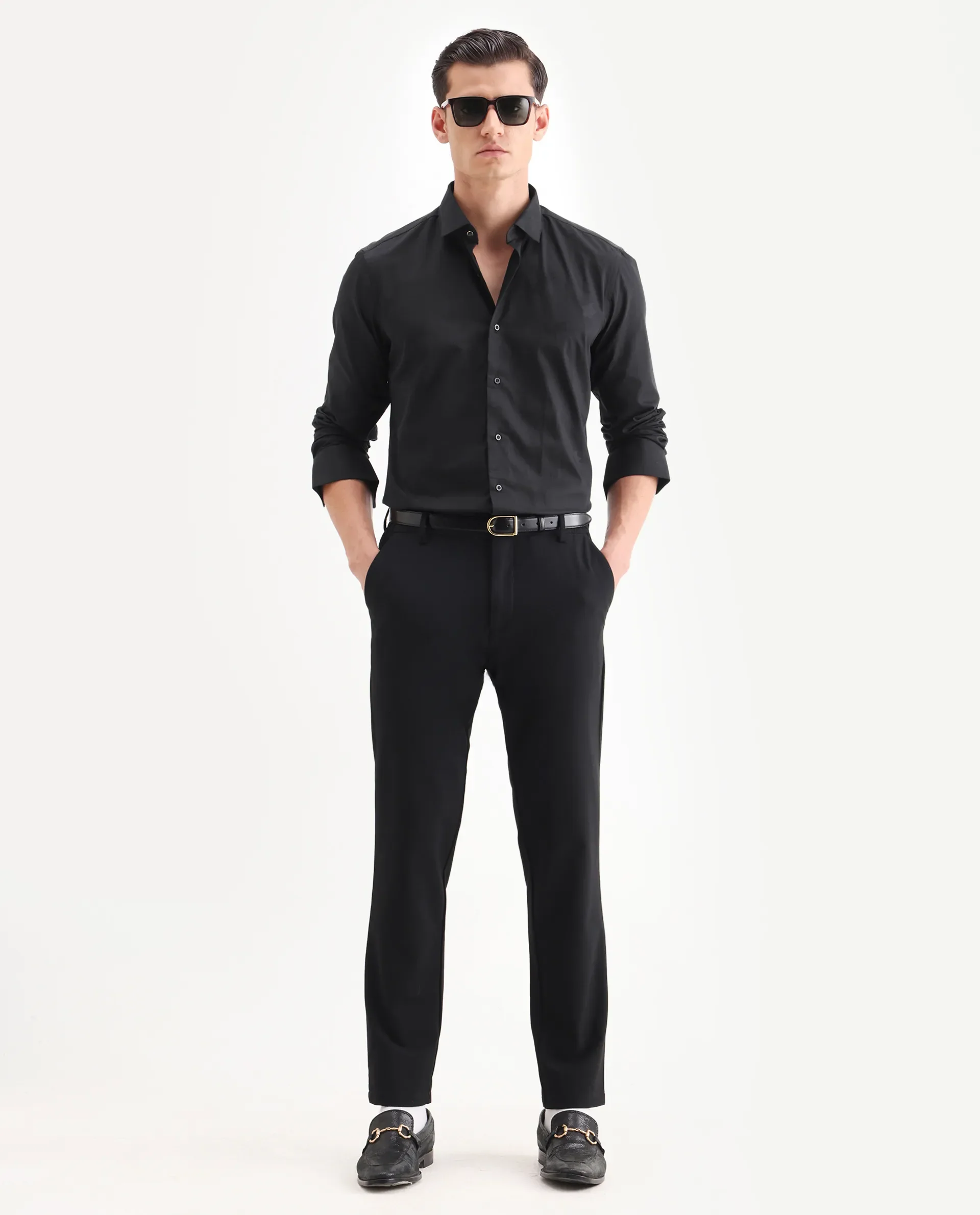 Rare Rabbit Men's Sherdâ Black Cotton Jacquard Regular Fit Full Sleeve Collared Shirt - Image 2