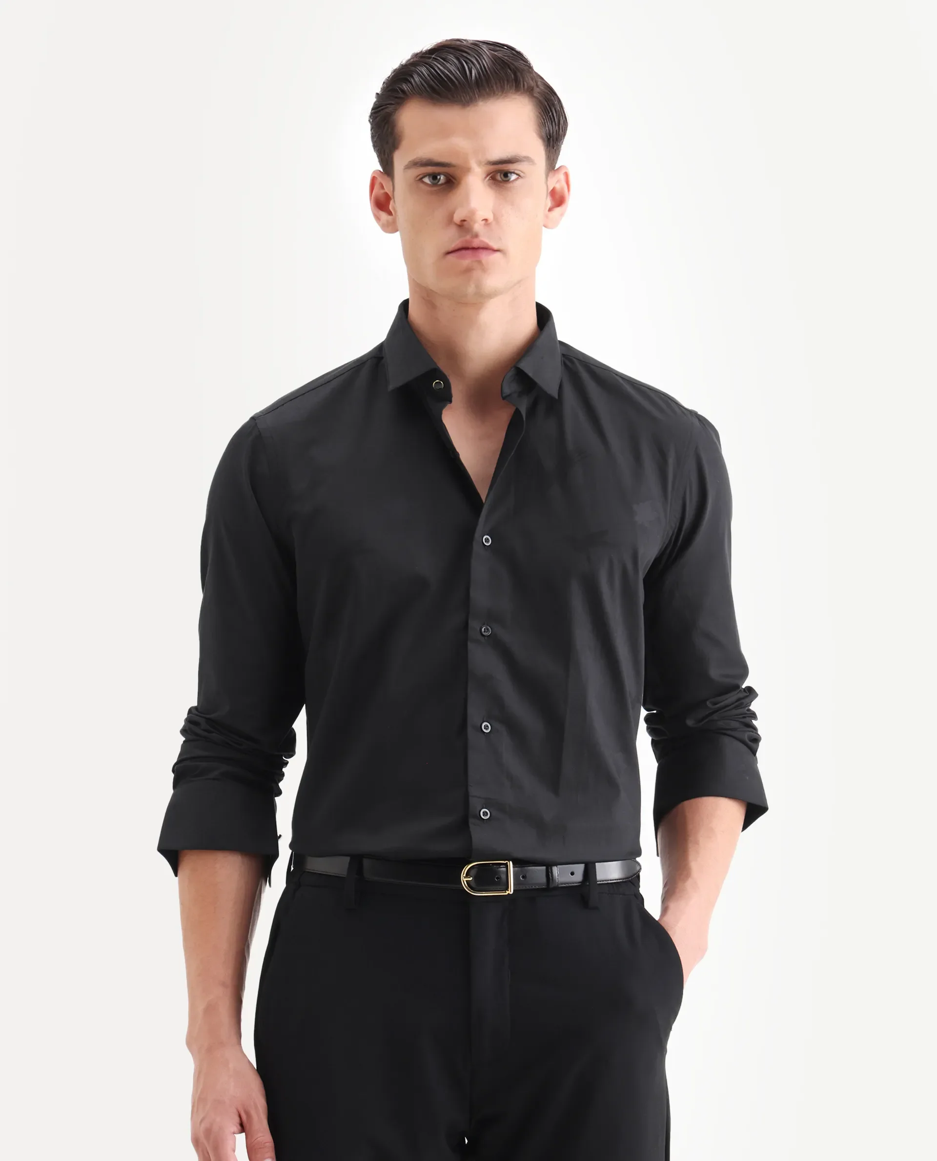 Rare Rabbit Men's Sherdâ Black Cotton Jacquard Regular Fit Full Sleeve Collared Shirt - Image 4