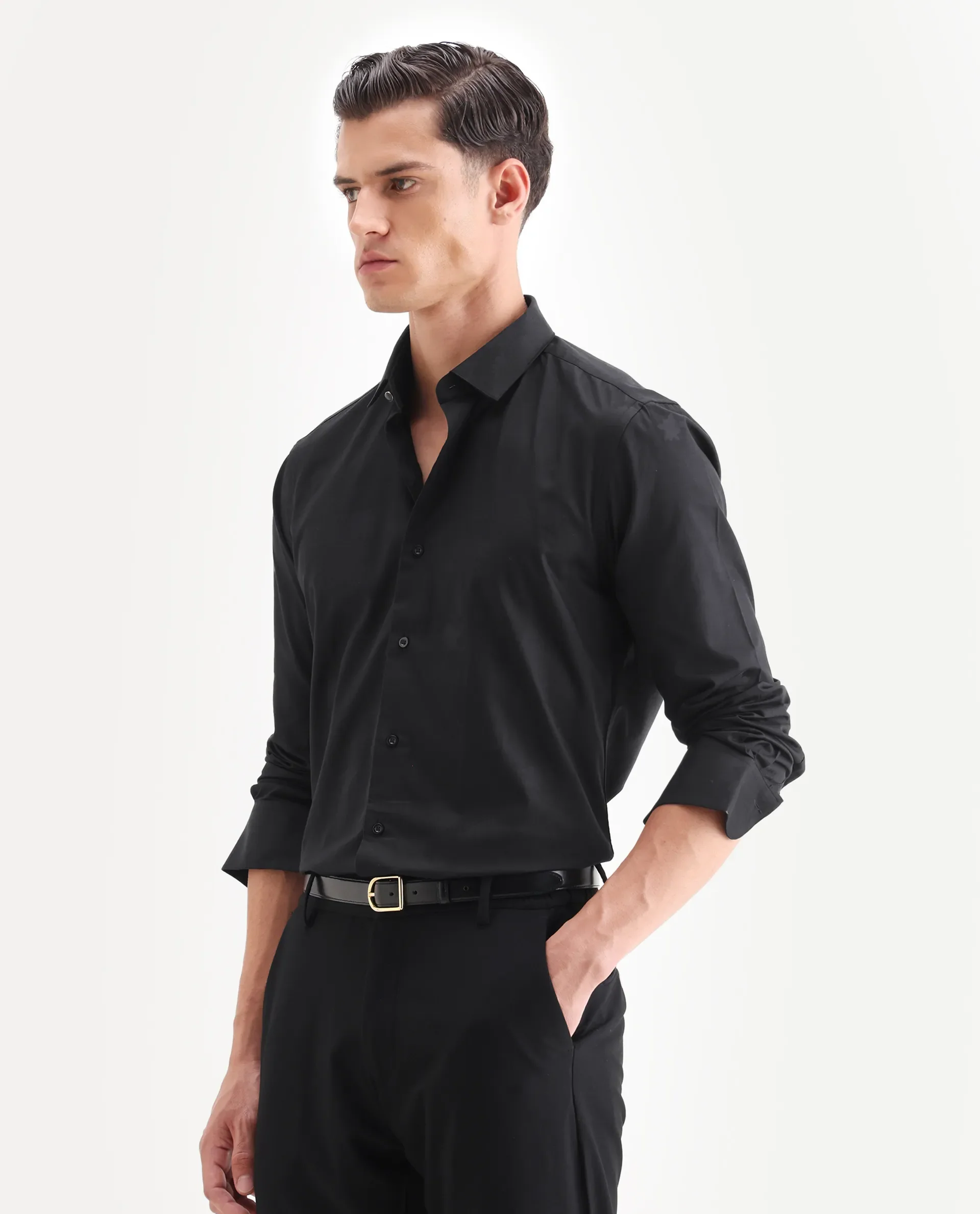 Rare Rabbit Men's Sherdâ Black Cotton Jacquard Regular Fit Full Sleeve Collared Shirt - Image 5