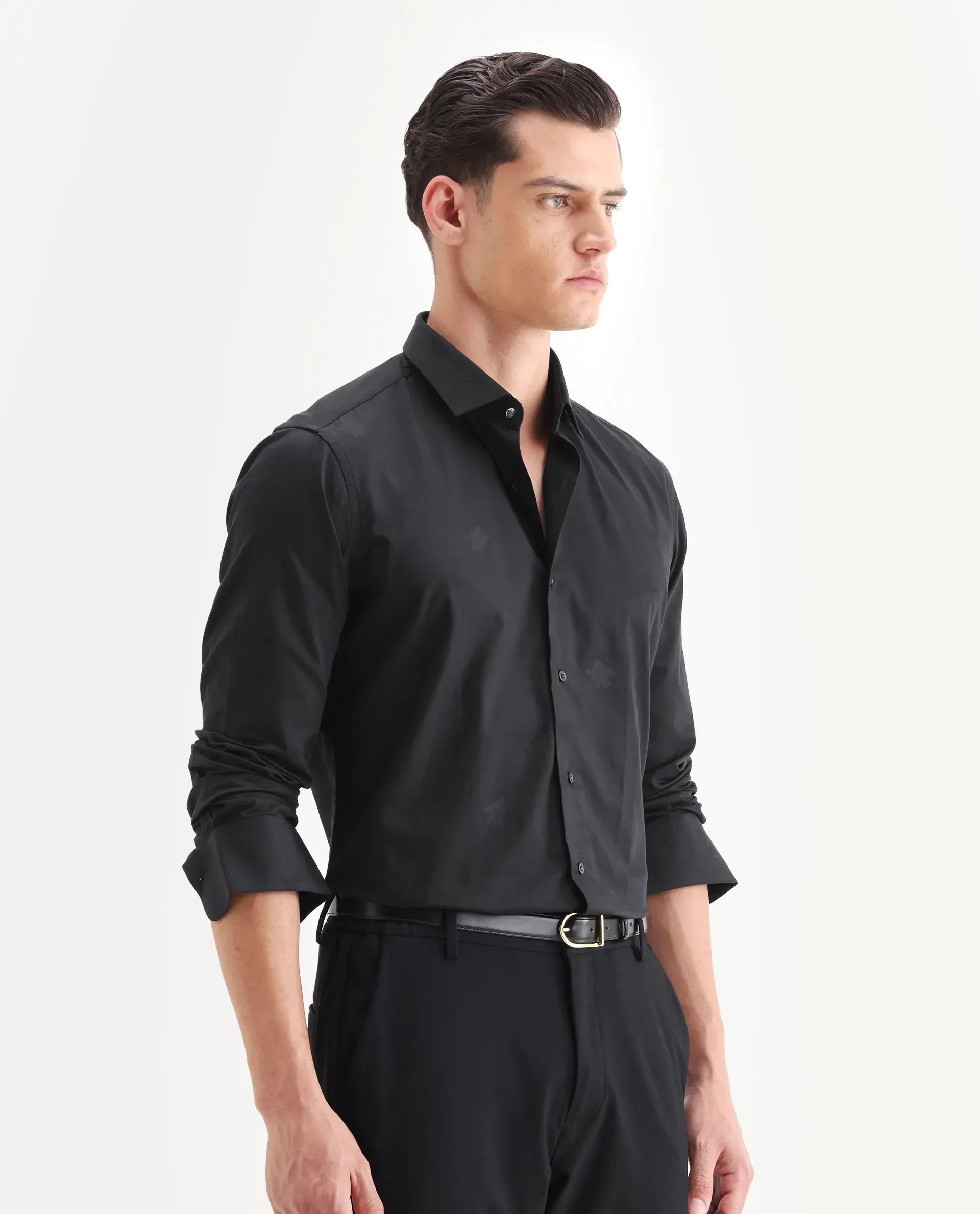 Rare Rabbit Men's Sherdâ Black Cotton Jacquard Regular Fit Full Sleeve Collared Shirt - Image 6