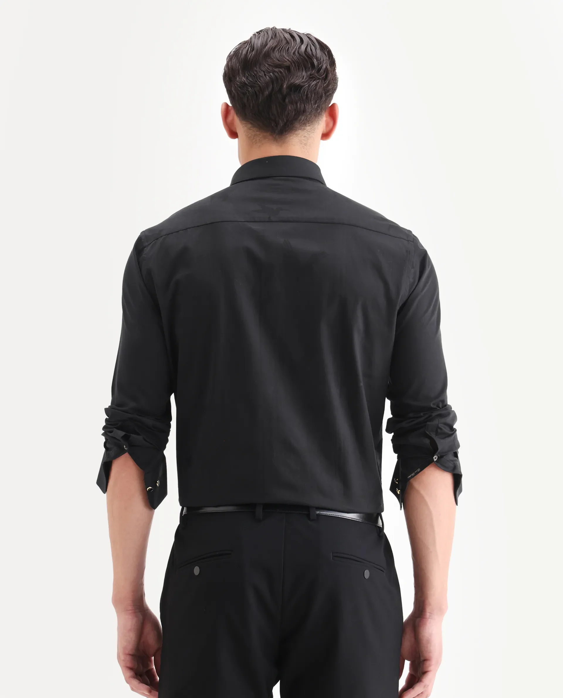 Rare Rabbit Men's Sherdâ Black Cotton Jacquard Regular Fit Full Sleeve Collared Shirt - Image 7
