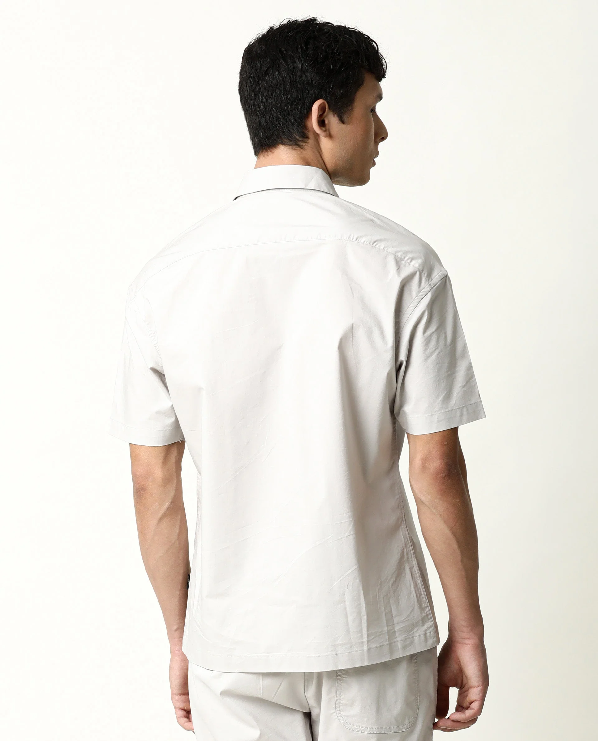 Rare Rabbit Men's Shibuya Beige Cotton Plain Regular Fit Half Sleeve Spread Collar Shirt - Image 10