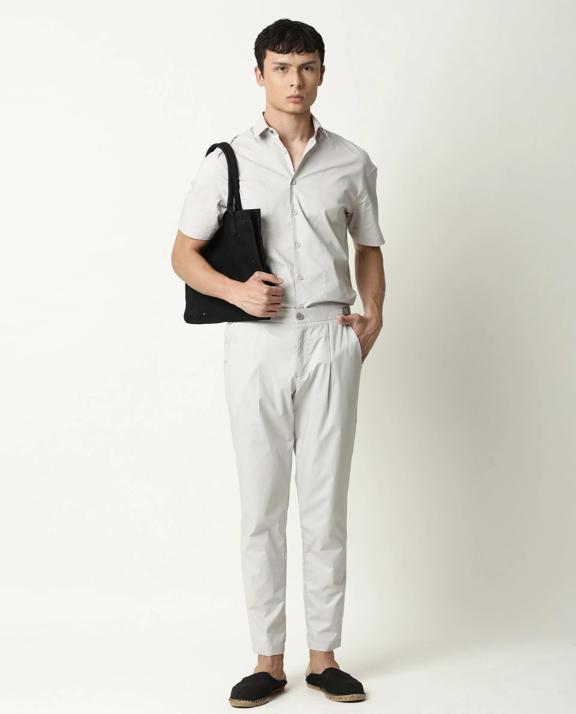 Rare Rabbit Men's Shibuya Beige Cotton Plain Regular Fit Half Sleeve Spread Collar Shirt - Image 2