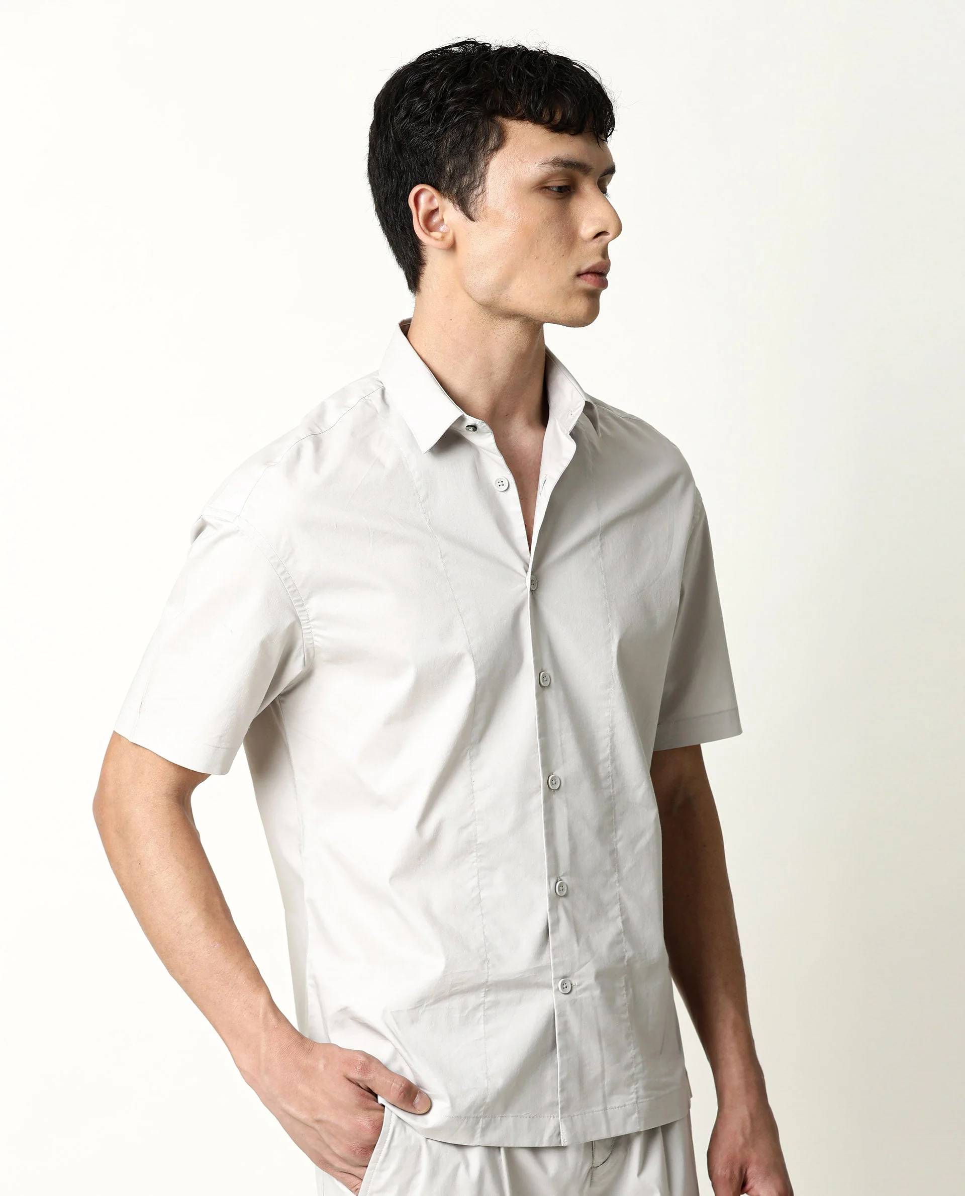 Rare Rabbit Men's Shibuya Beige Cotton Plain Regular Fit Half Sleeve Spread Collar Shirt - Image 6