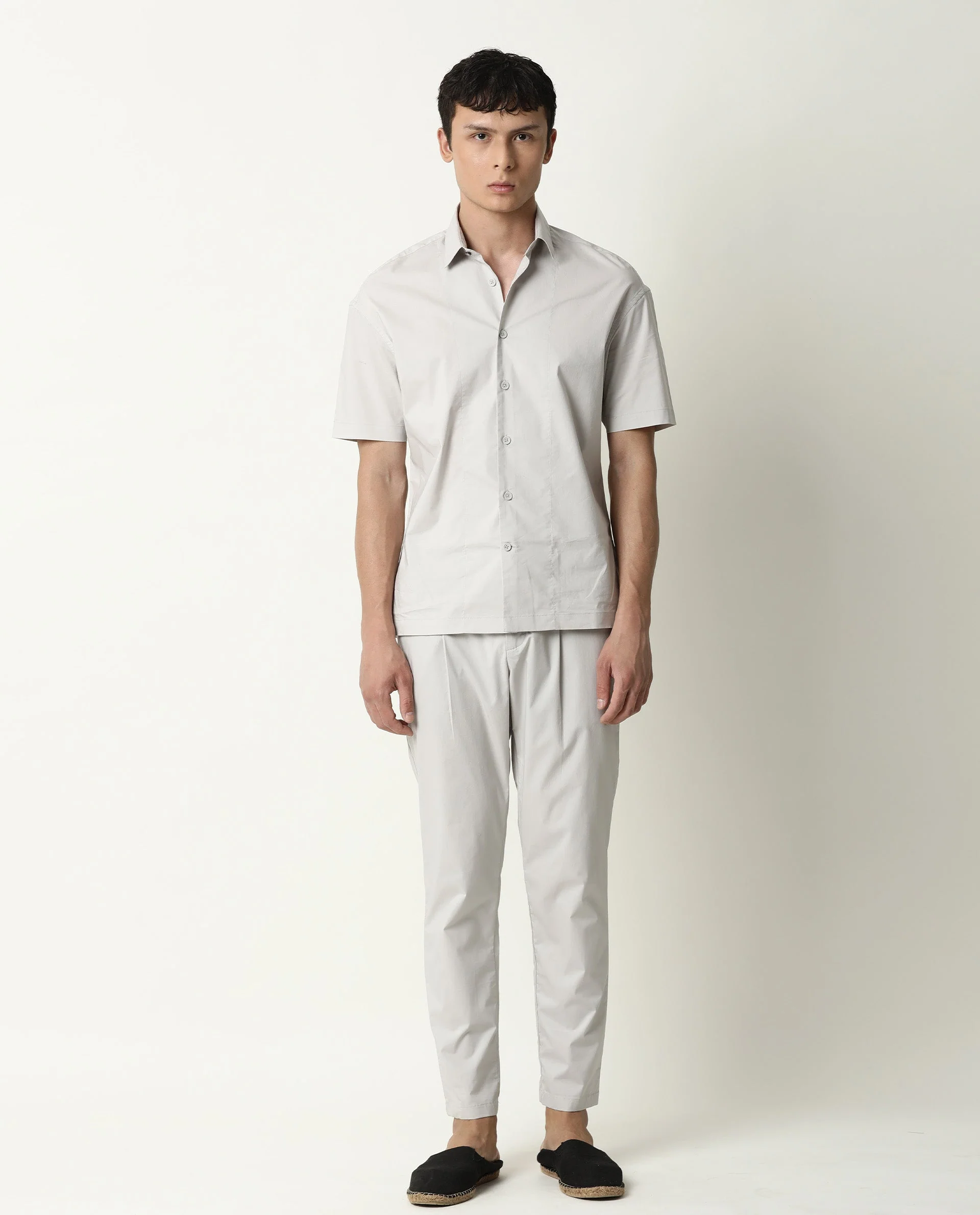 Rare Rabbit Men's Shibuya Beige Cotton Plain Regular Fit Half Sleeve Spread Collar Shirt - Image 7