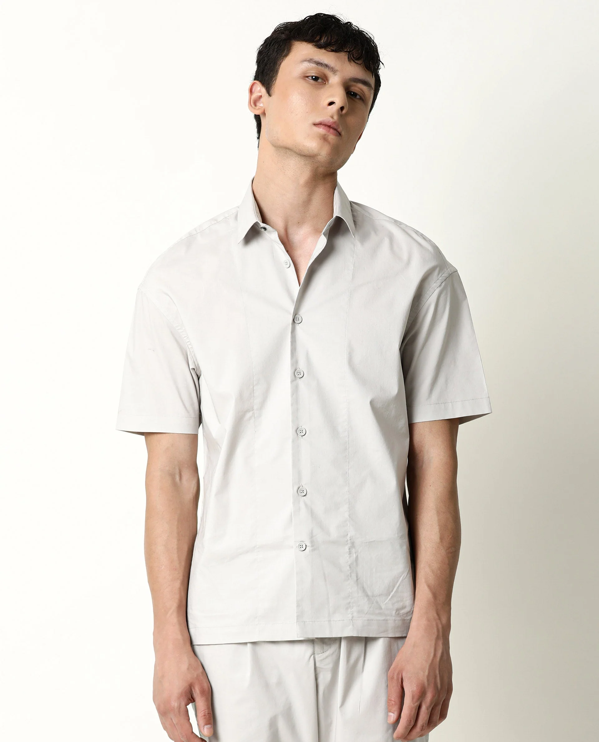 Rare Rabbit Men's Shibuya Beige Cotton Plain Regular Fit Half Sleeve Spread Collar Shirt - Image 9