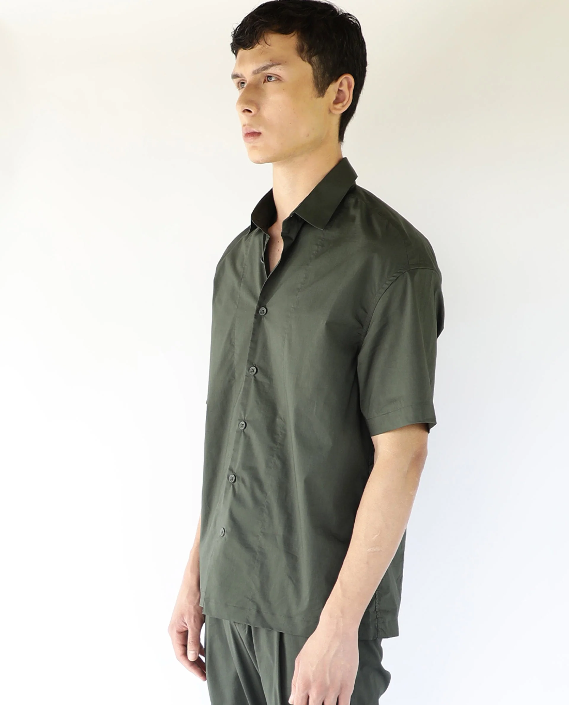 Rare Rabbit Men's Shibuya Olive Cotton Plain Regular Fit Half Sleeve Collared Shirt - Image 3