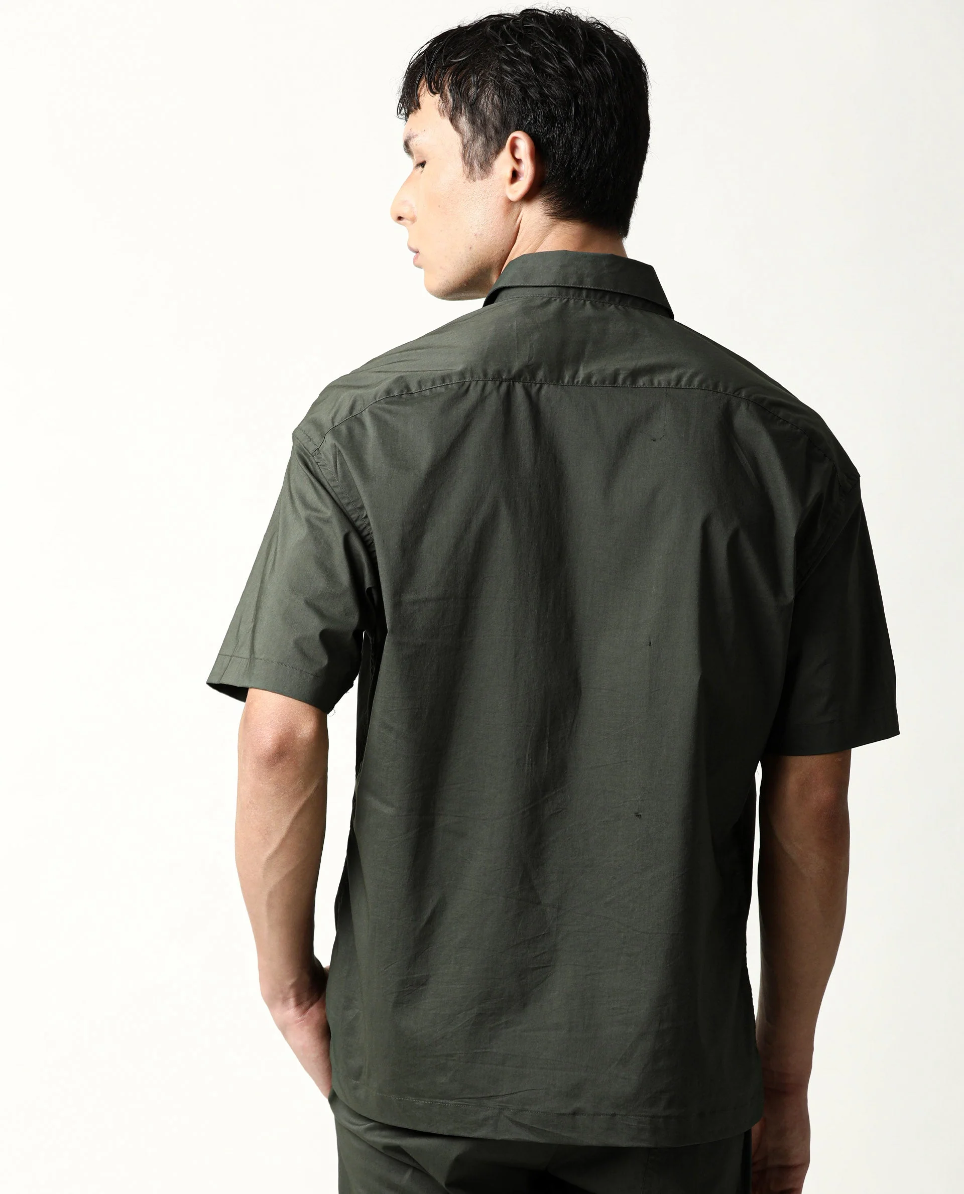 Rare Rabbit Men's Shibuya Olive Cotton Plain Regular Fit Half Sleeve Collared Shirt - Image 5
