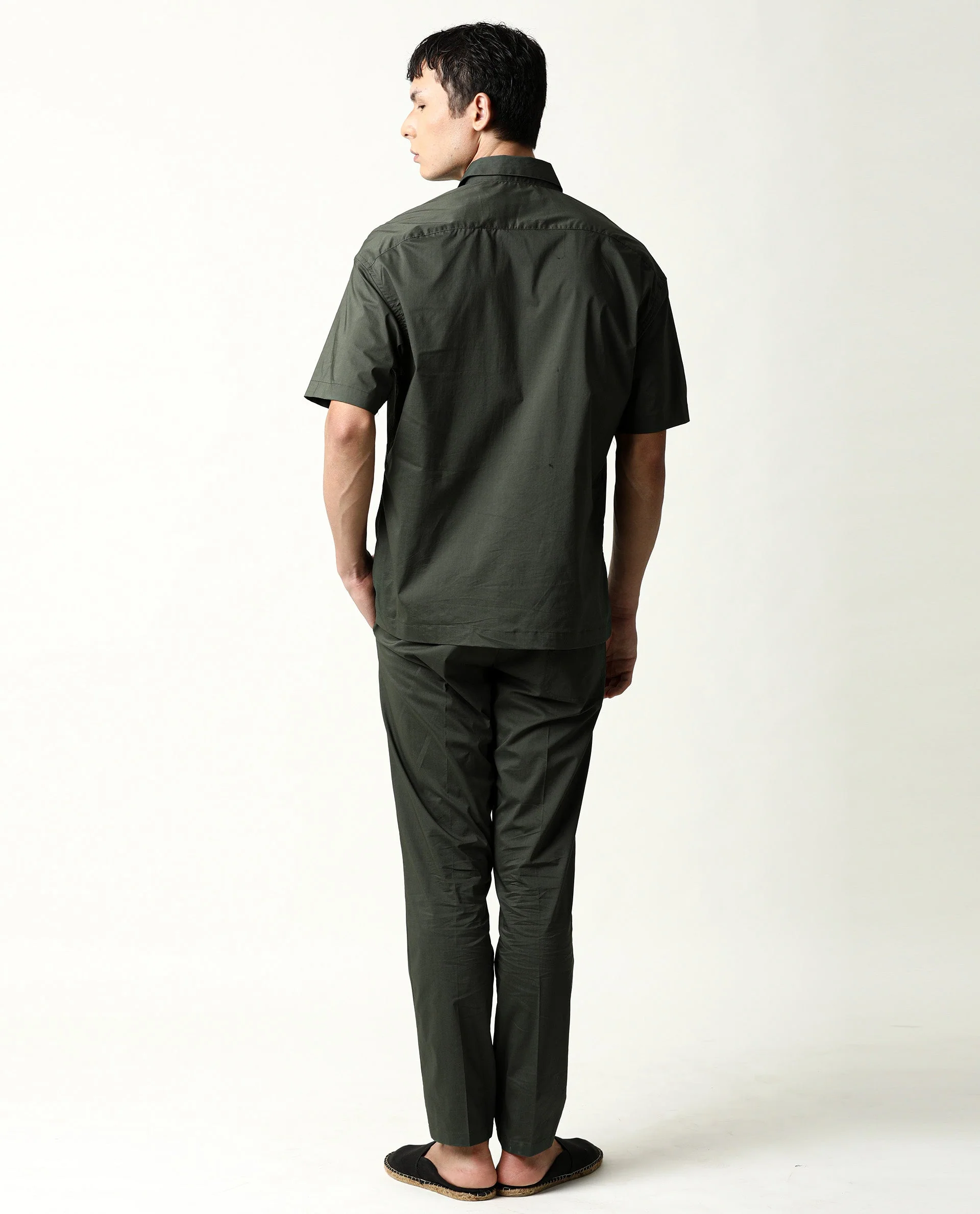 Rare Rabbit Men's Shibuya Olive Cotton Plain Regular Fit Half Sleeve Collared Shirt - Image 8