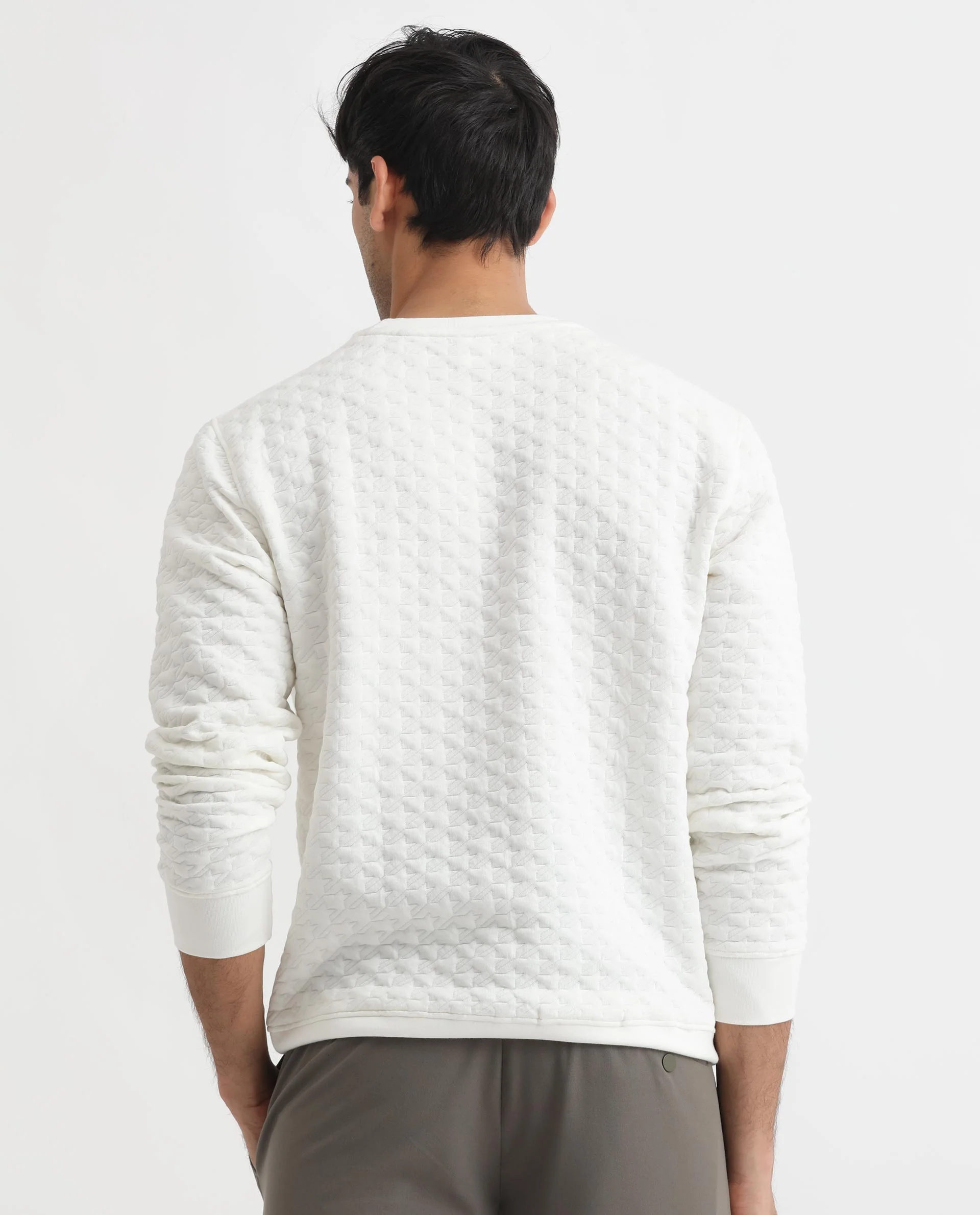 Rare Rabbit Men's Shield Off White Cotton Textured Regular Fit Full Sleeve Crew Neck Sweatshirt - Image 8