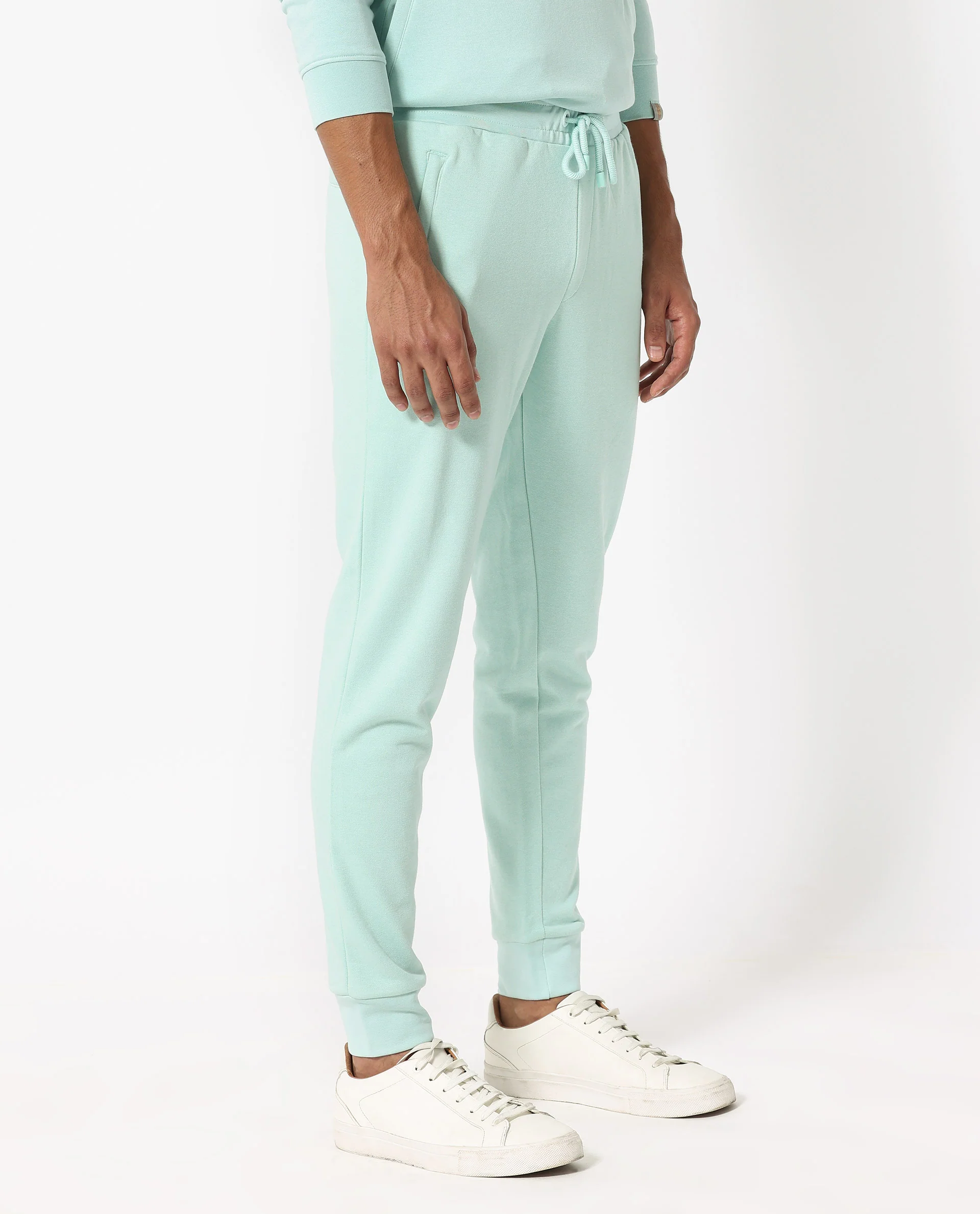 Rare Rabbit Men's Shiga Light Blue Cotton Plain Regular Fit Joggers - Image 10