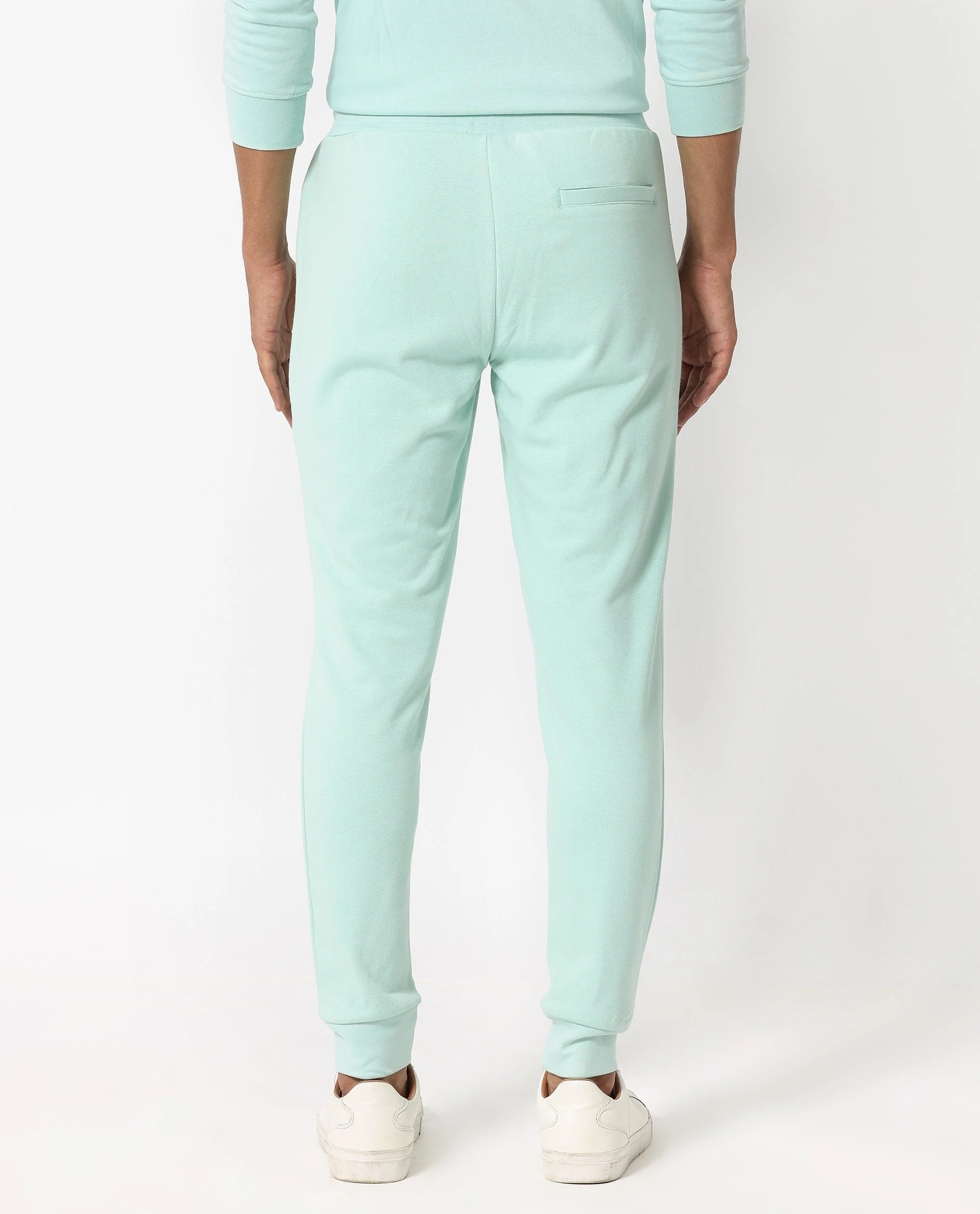 Rare Rabbit Men's Shiga Light Blue Cotton Plain Regular Fit Joggers - Image 11