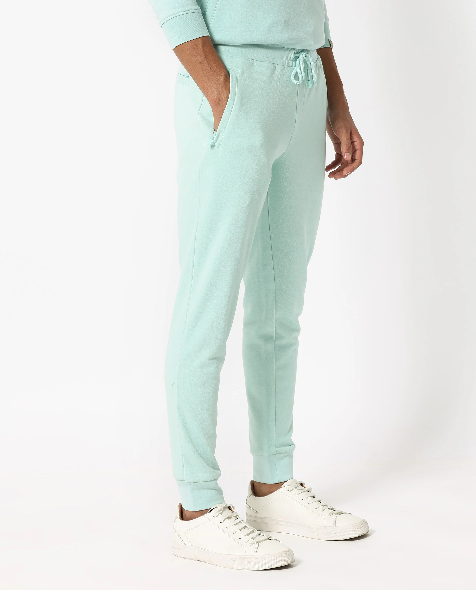 Rare Rabbit Men's Shiga Light Blue Cotton Plain Regular Fit Joggers - Image 12