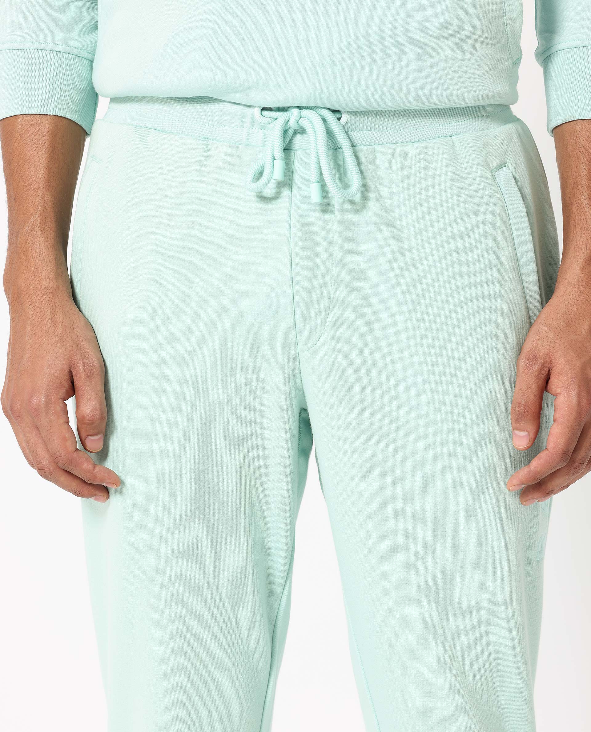 Rare Rabbit Men's Shiga Light Blue Cotton Plain Regular Fit Joggers - Image 2