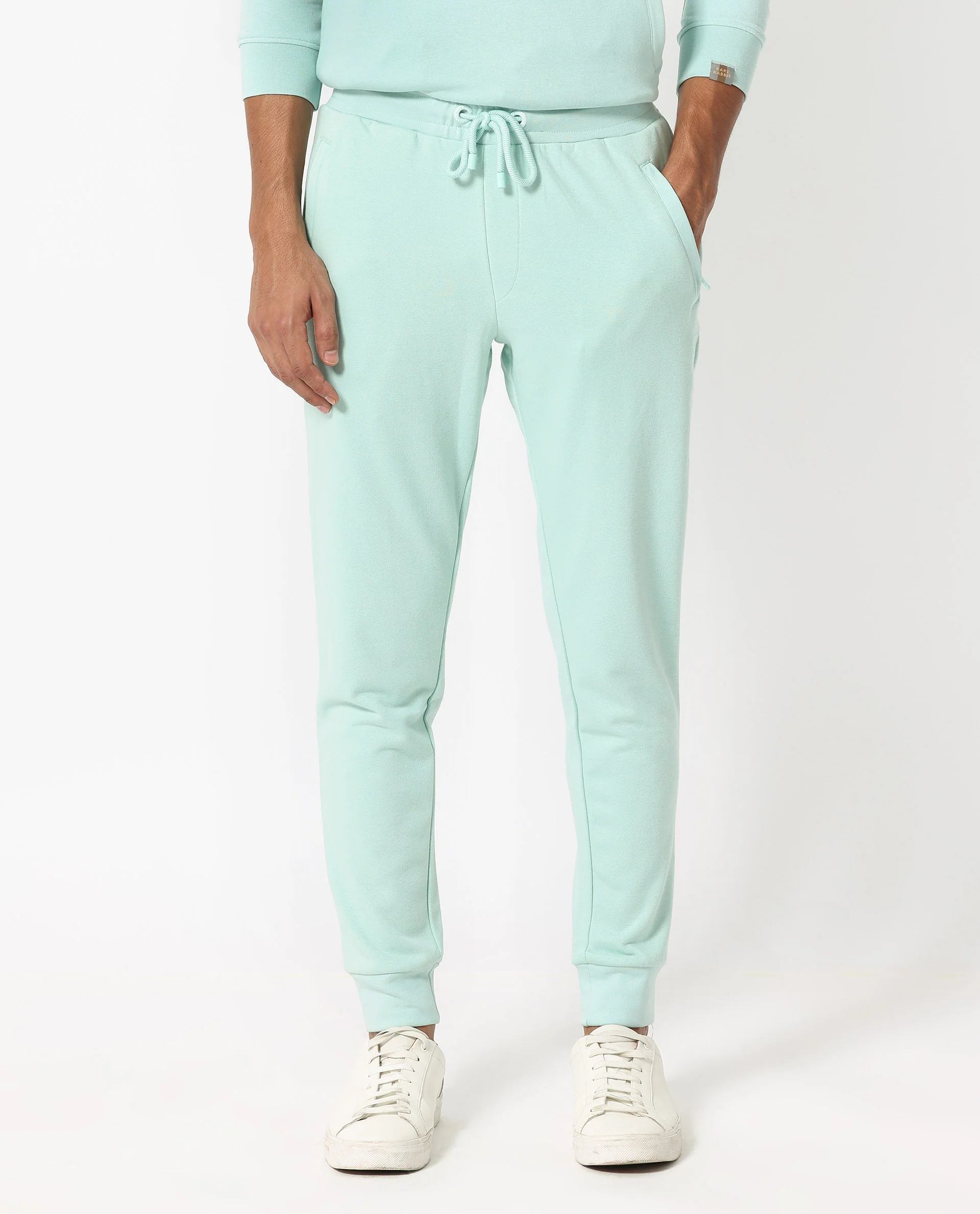 Rare Rabbit Men's Shiga Light Blue Cotton Plain Regular Fit Joggers - Image 3