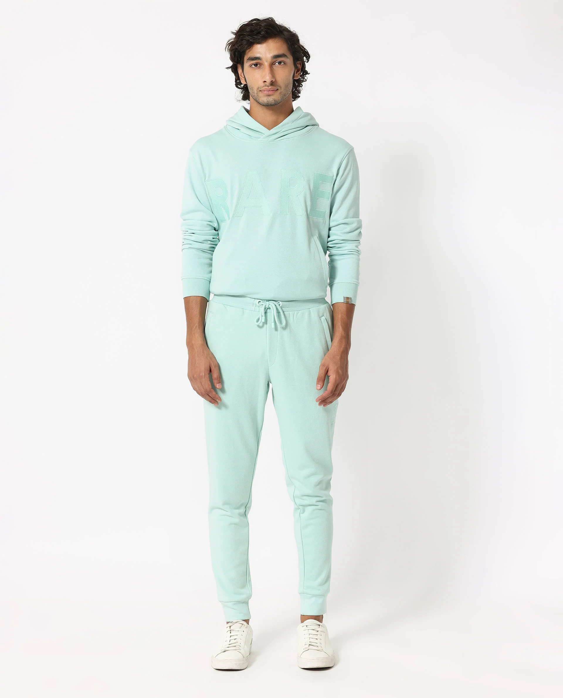 Rare Rabbit Men's Shiga Light Blue Cotton Plain Regular Fit Joggers - Image 4