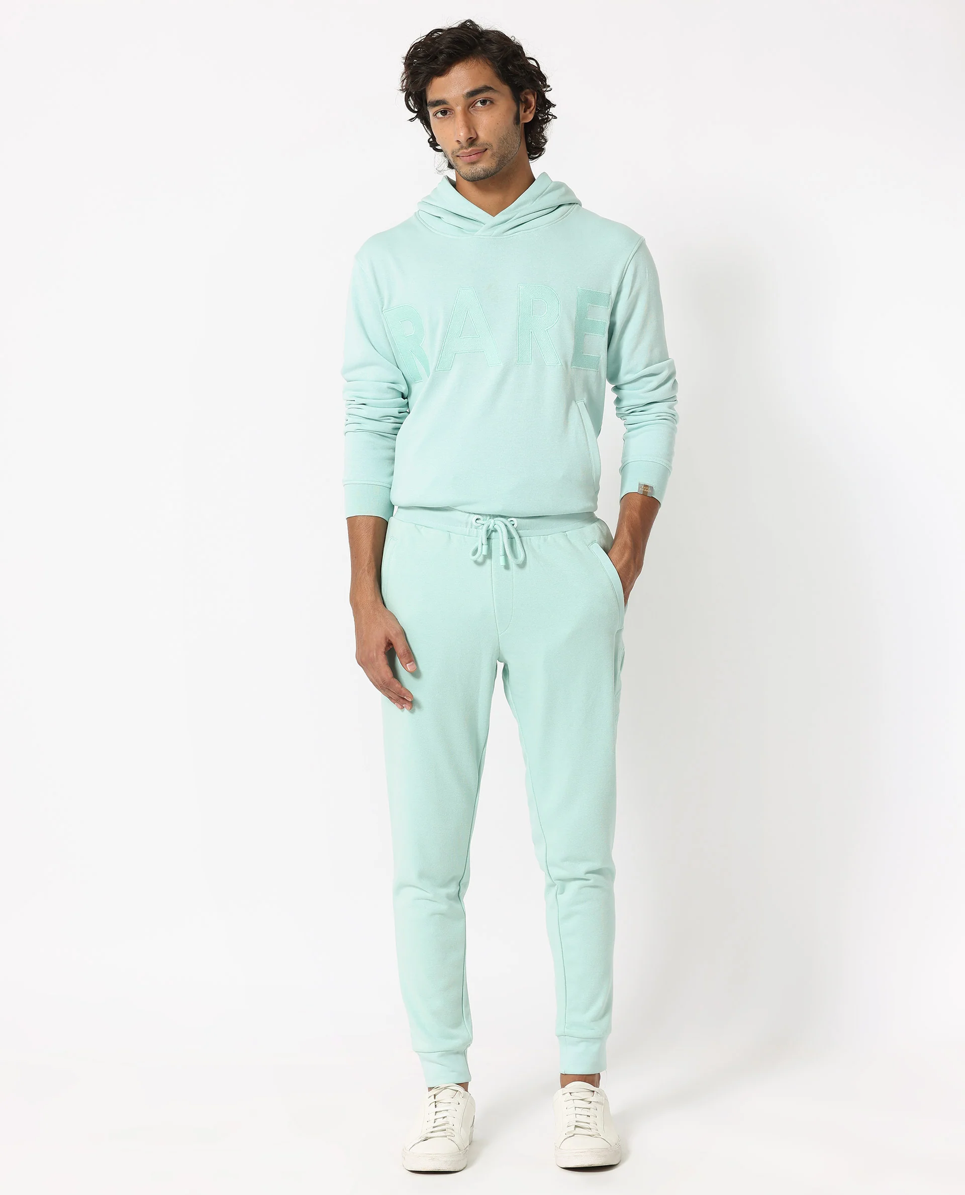 Rare Rabbit Men's Shiga Light Blue Cotton Plain Regular Fit Joggers - Image 5