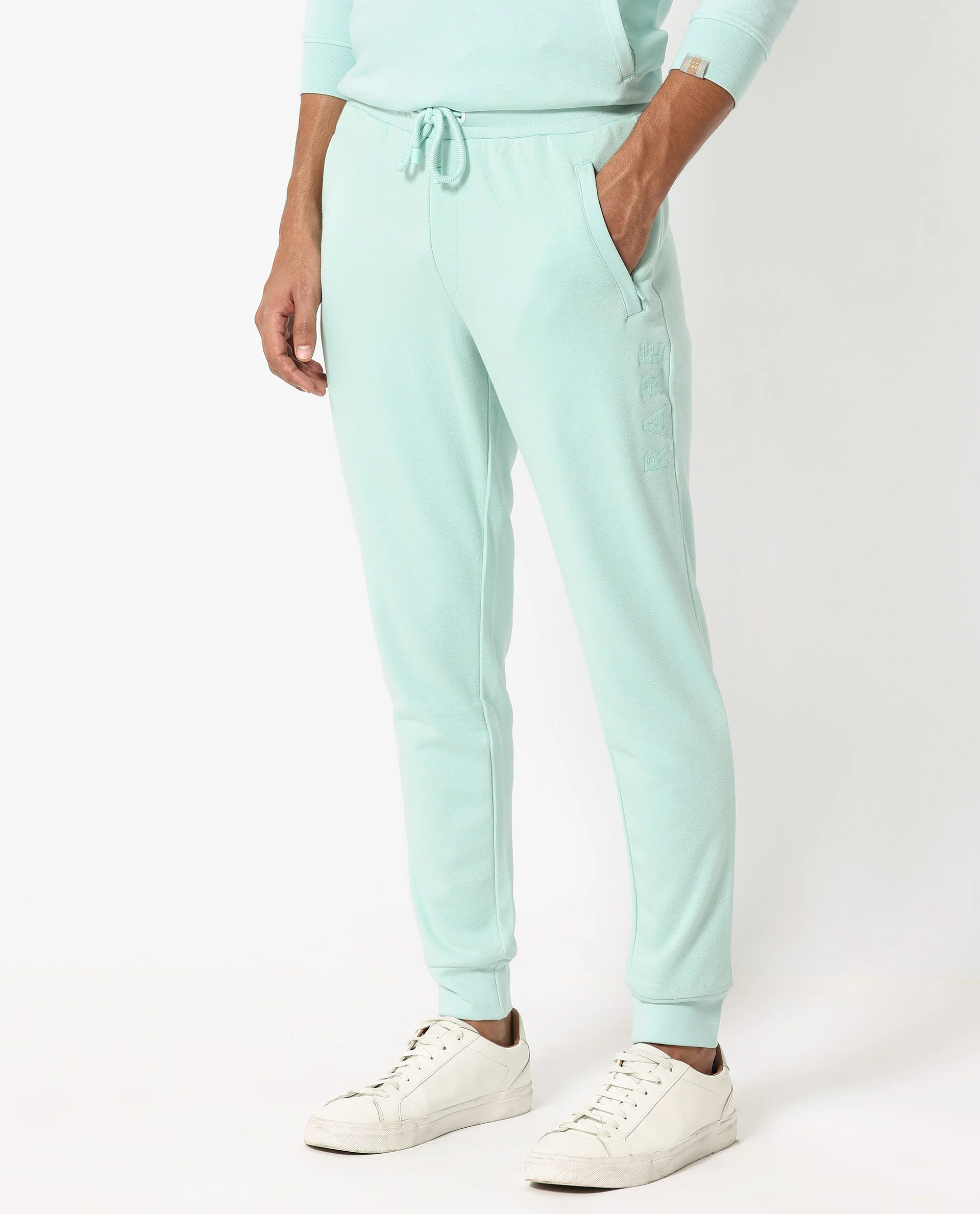 Rare Rabbit Men's Shiga Light Blue Cotton Plain Regular Fit Joggers - Image 9