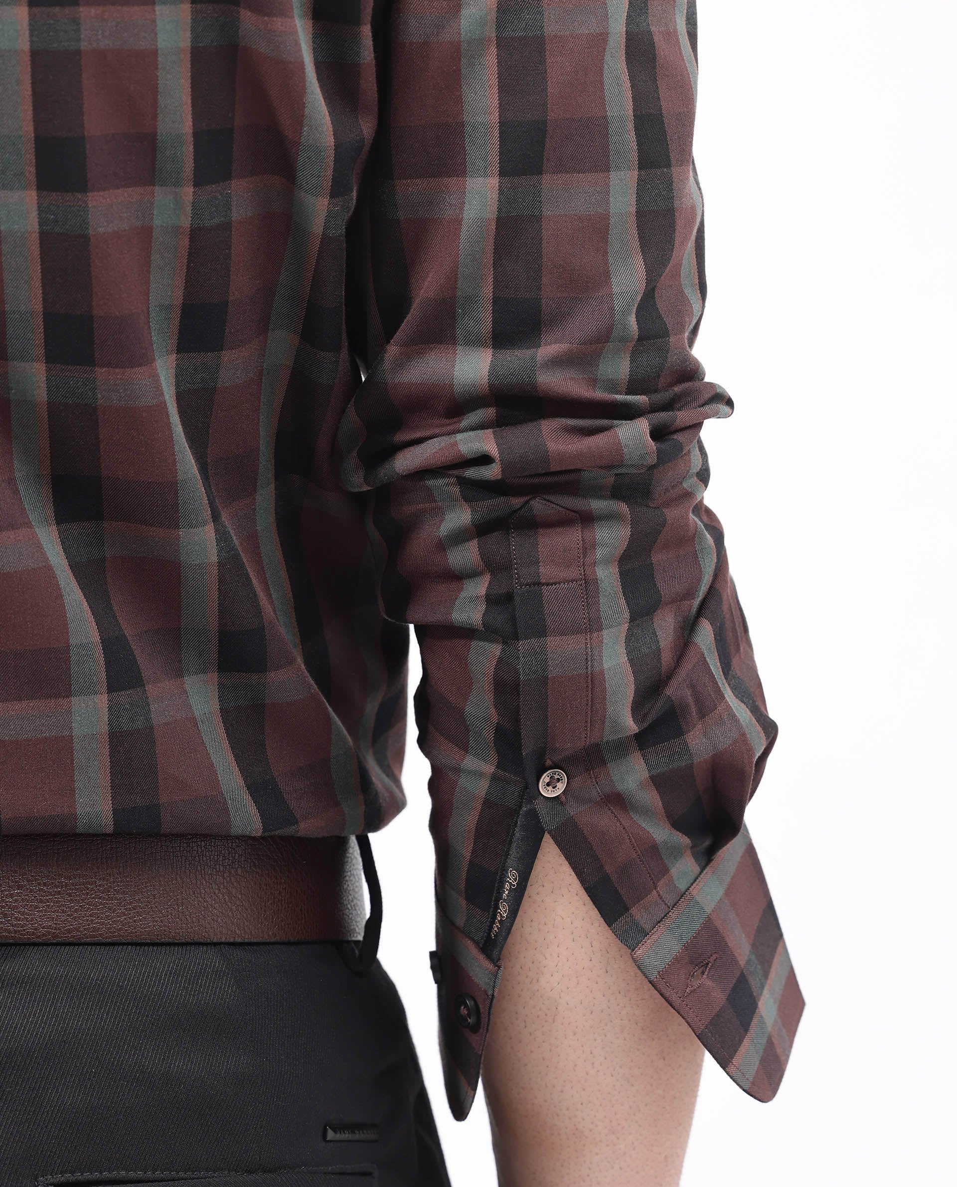 Rare Rabbit Men's Shiloh Brown Cotton Checked Print Regular Fit Full Sleeve Collared Shirt - Image 4