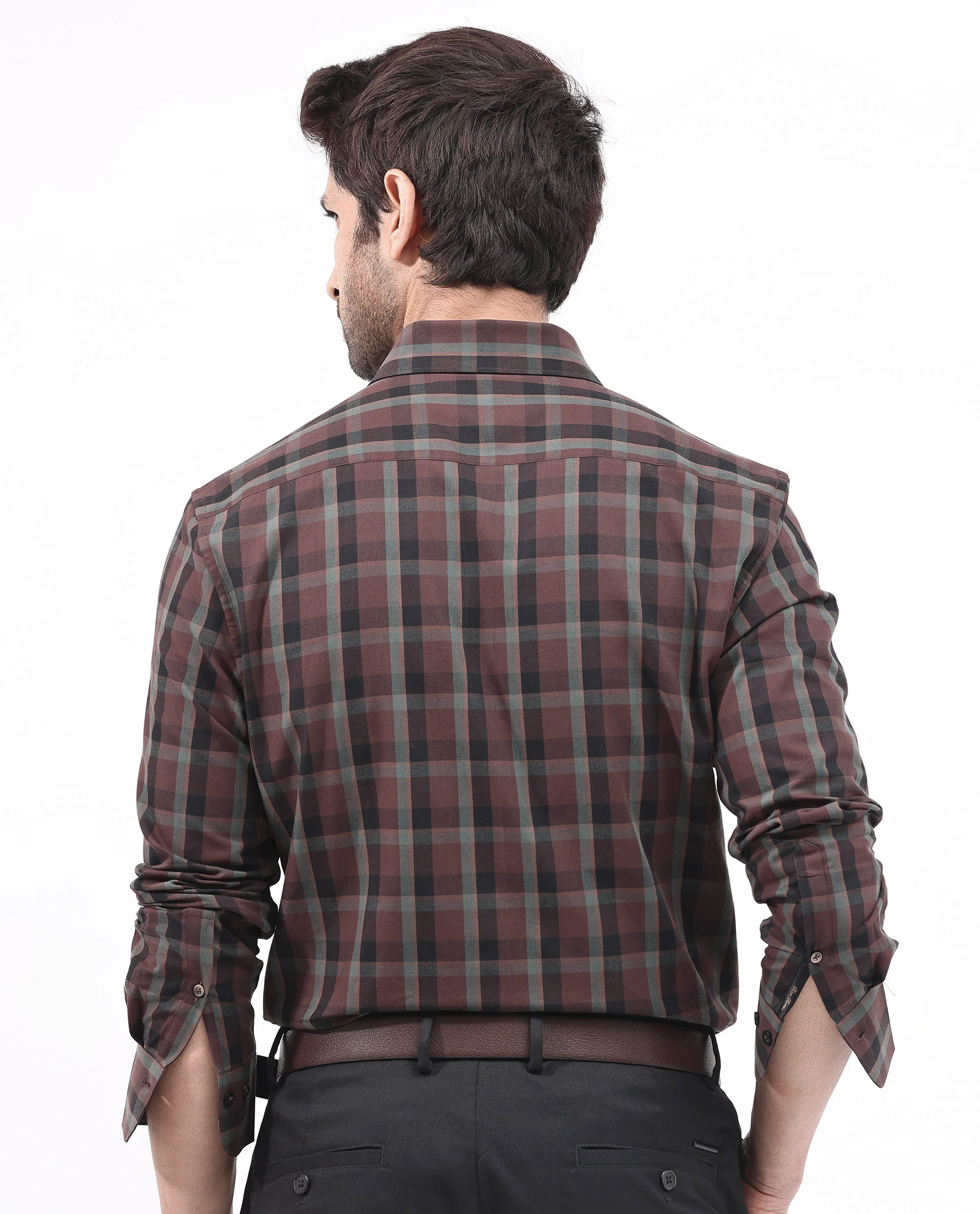 Rare Rabbit Men's Shiloh Brown Cotton Checked Print Regular Fit Full Sleeve Collared Shirt - Image 7