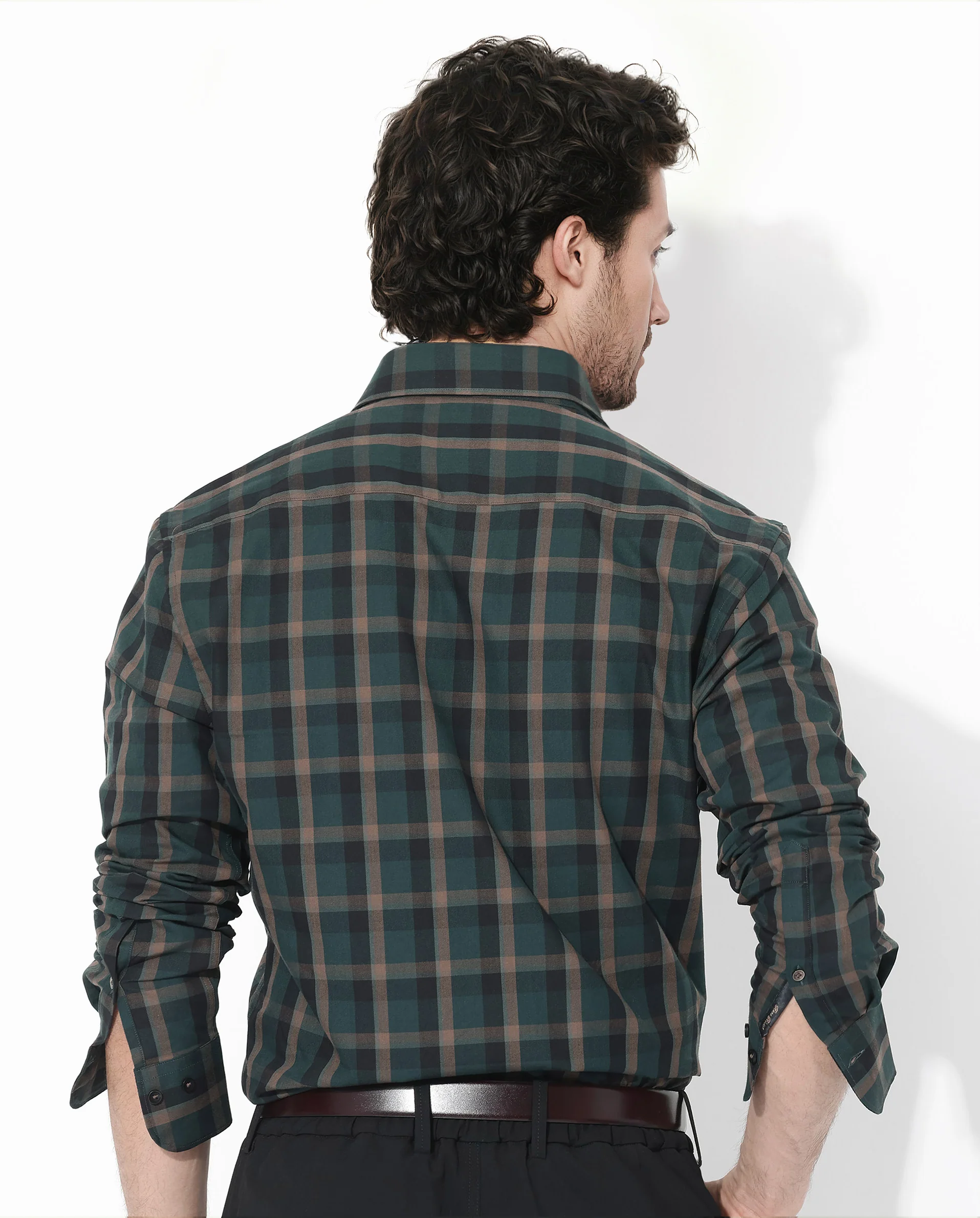 Rare Rabbit Men's Shiloh Dark Green Cotton Checked Print Regular Fit Full Sleeve Collared Shirt - Image 7