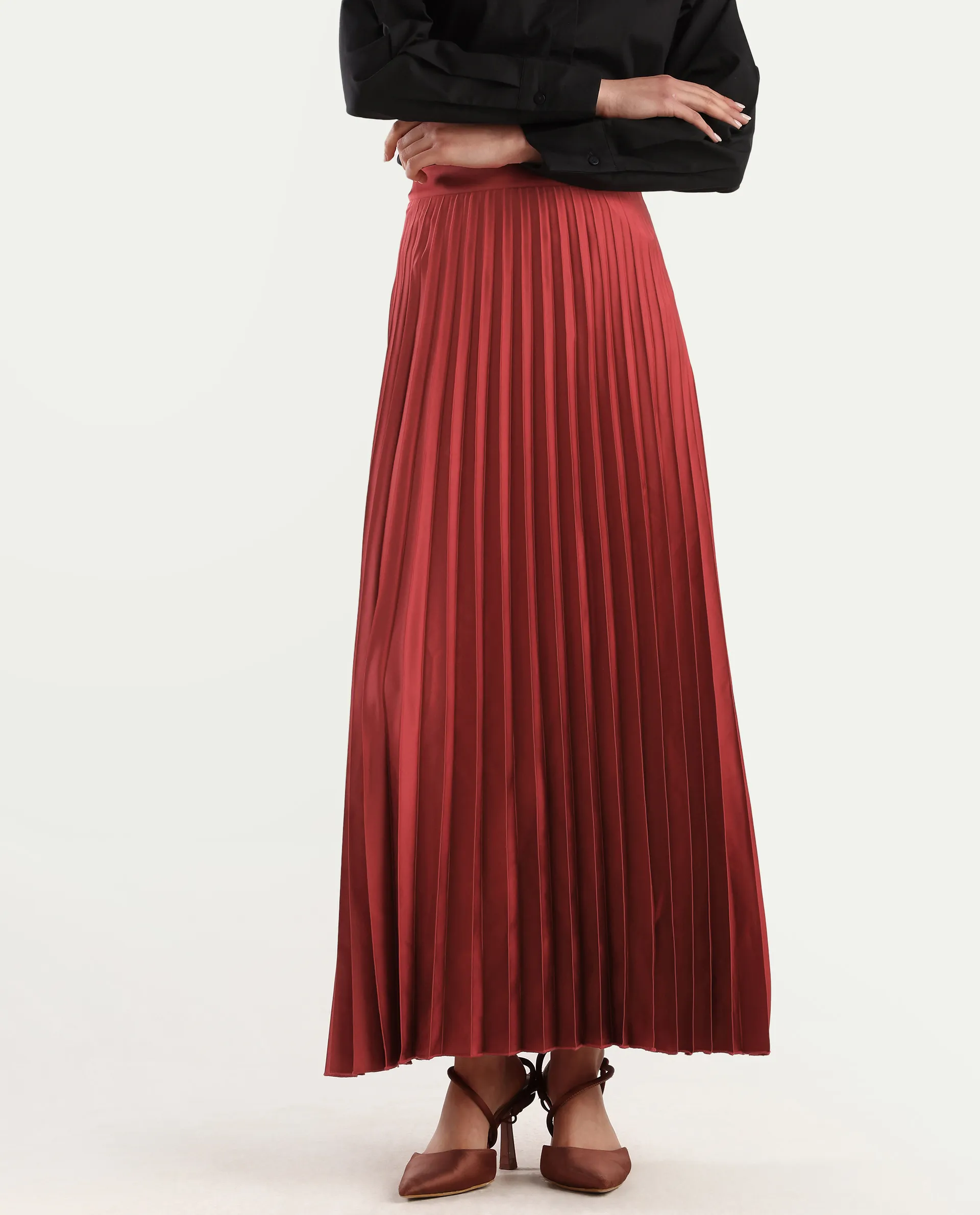 Rareism Women's Shilton Maroon Polyester Plain Ankle Length Regular Fit Skirt - Image 2