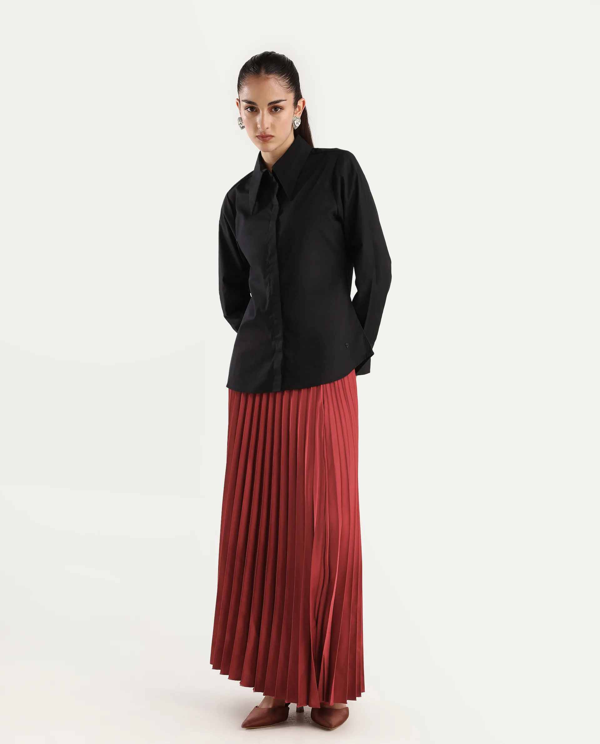 Rareism Women's Shilton Maroon Polyester Plain Ankle Length Regular Fit Skirt - Image 3