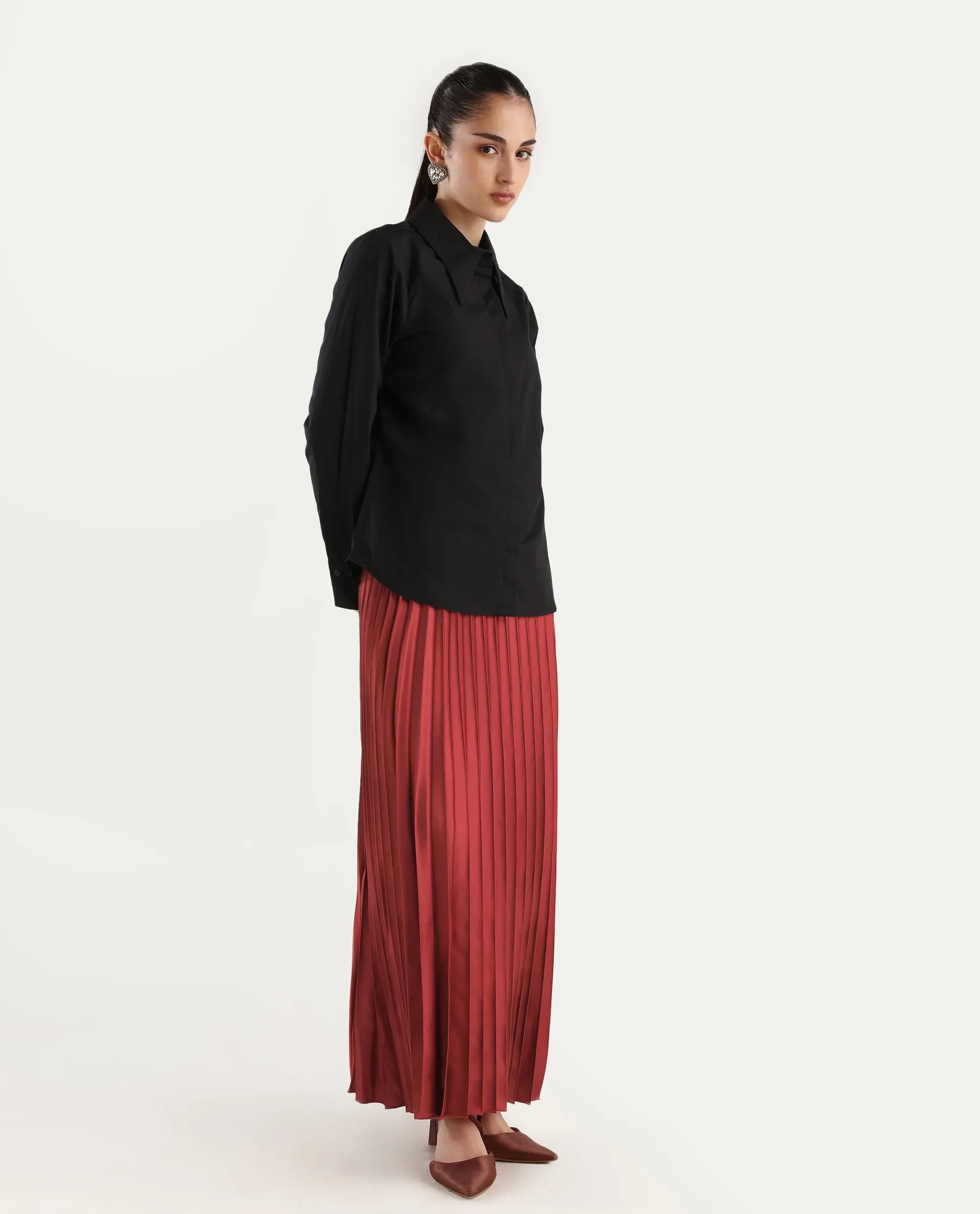 Rareism Women's Shilton Maroon Polyester Plain Ankle Length Regular Fit Skirt - Image 4