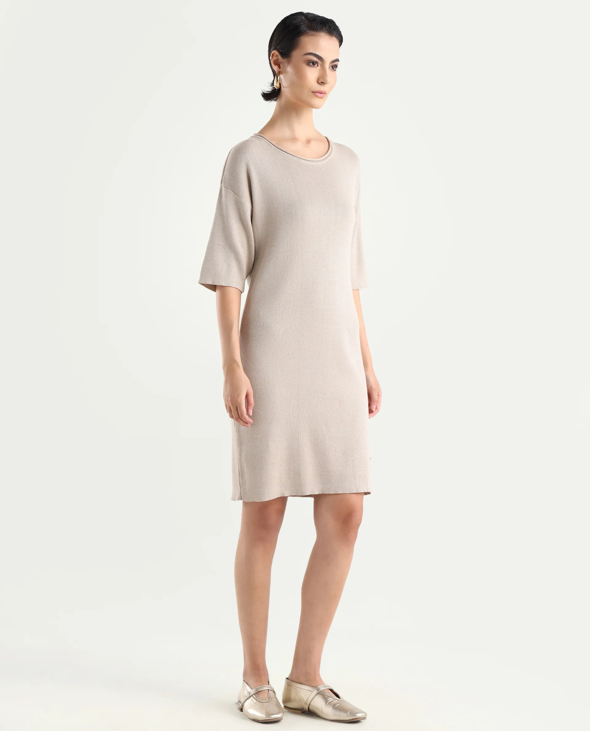 Rareism Women's Shimknit Beige Cotton Boat Neck Plain Relaxed Fit Sweater - Image 6
