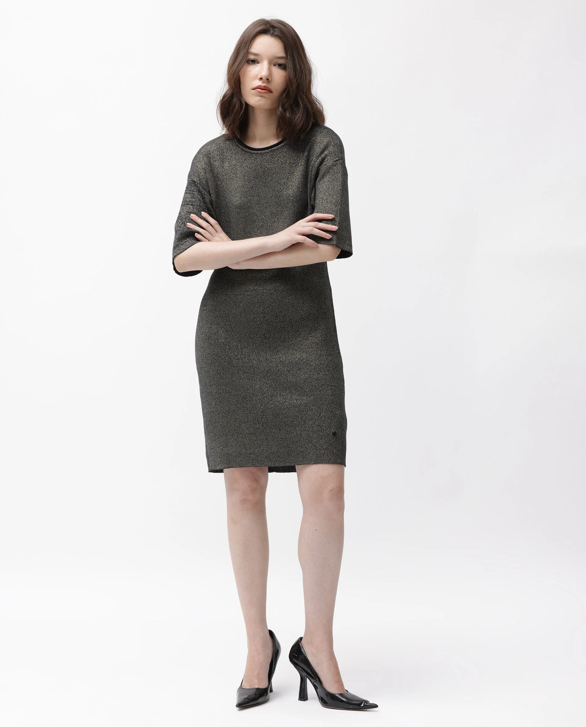 Rareism Women's Shimknit Black Cotton Boat Neck Plain Relaxed Fit Sweater - Image 2