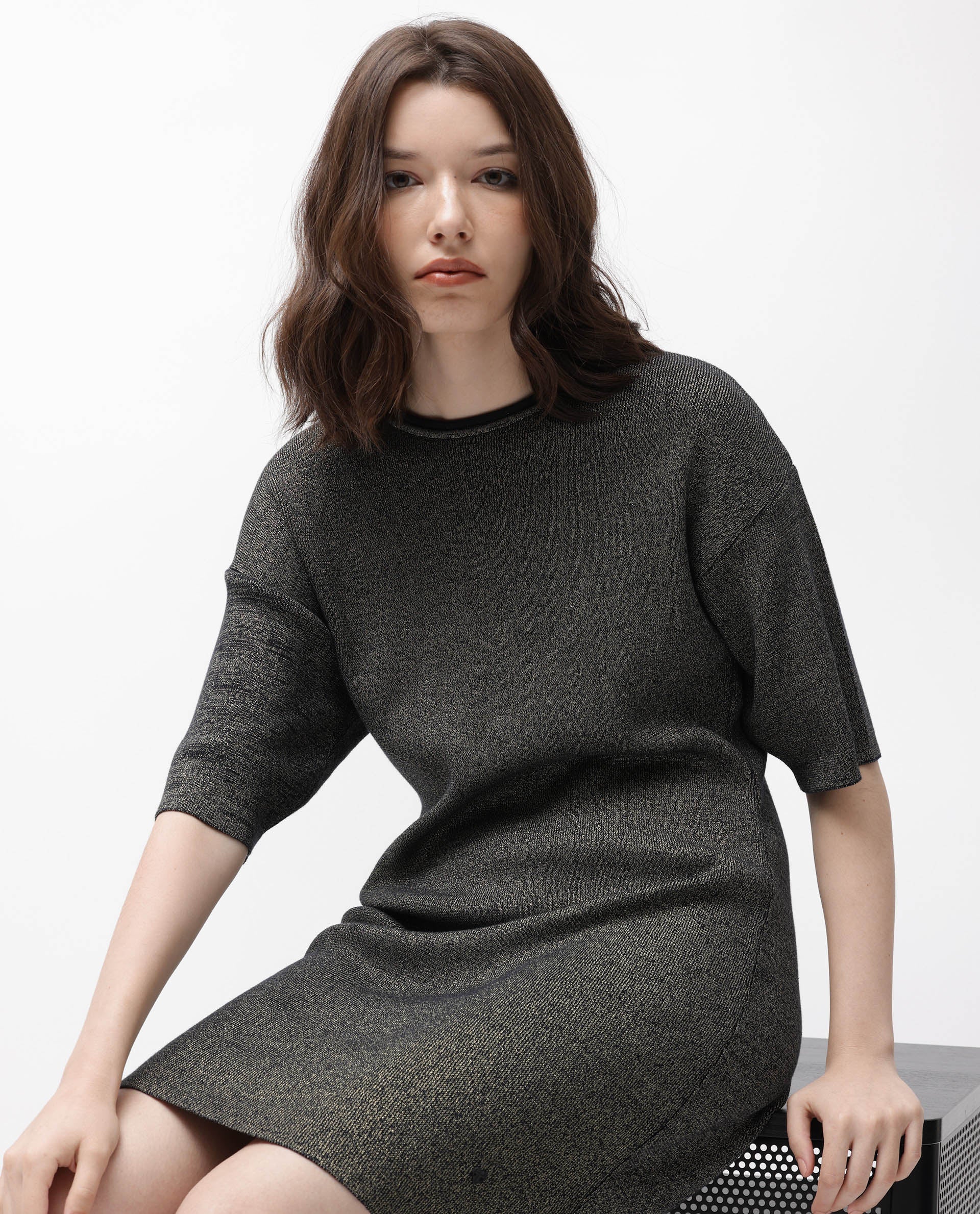 Rareism Women's Shimknit Black Cotton Boat Neck Plain Relaxed Fit Sweater - Image 3