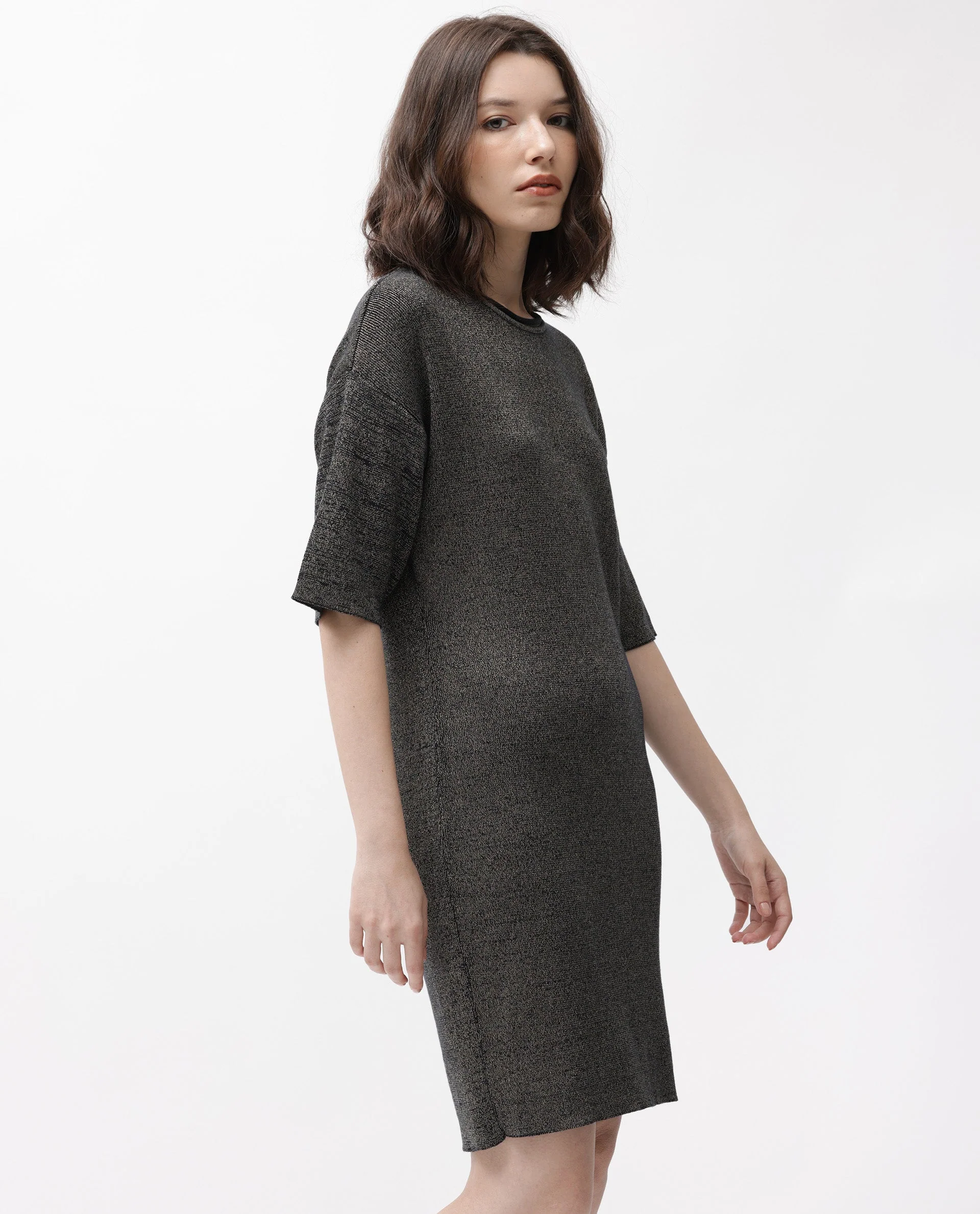 Rareism Women's Shimknit Black Cotton Boat Neck Plain Relaxed Fit Sweater - Image 5
