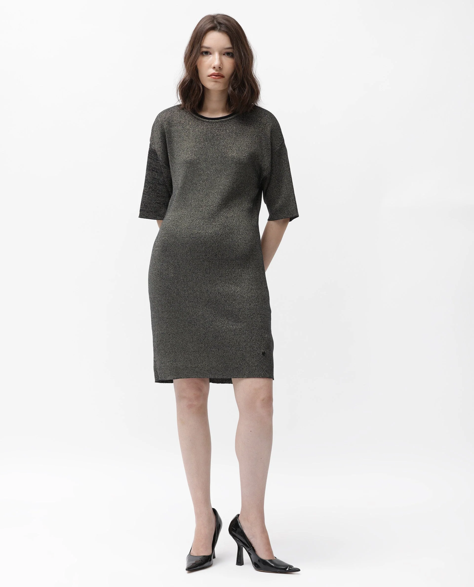 Rareism Women's Shimknit Black Cotton Boat Neck Plain Relaxed Fit Sweater - Image 7
