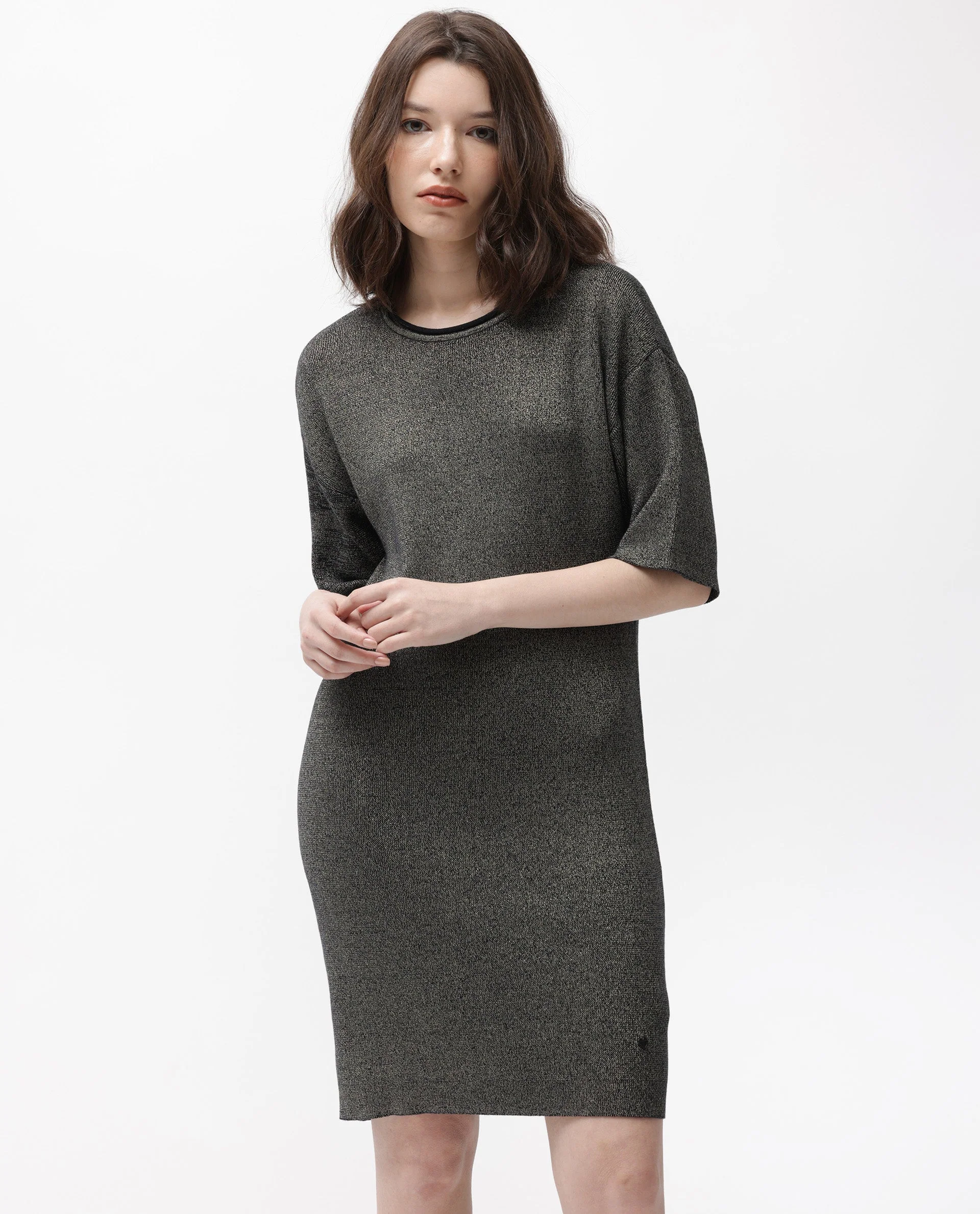 Rareism Women's Shimknit Black Cotton Boat Neck Plain Relaxed Fit Sweater - Image 8