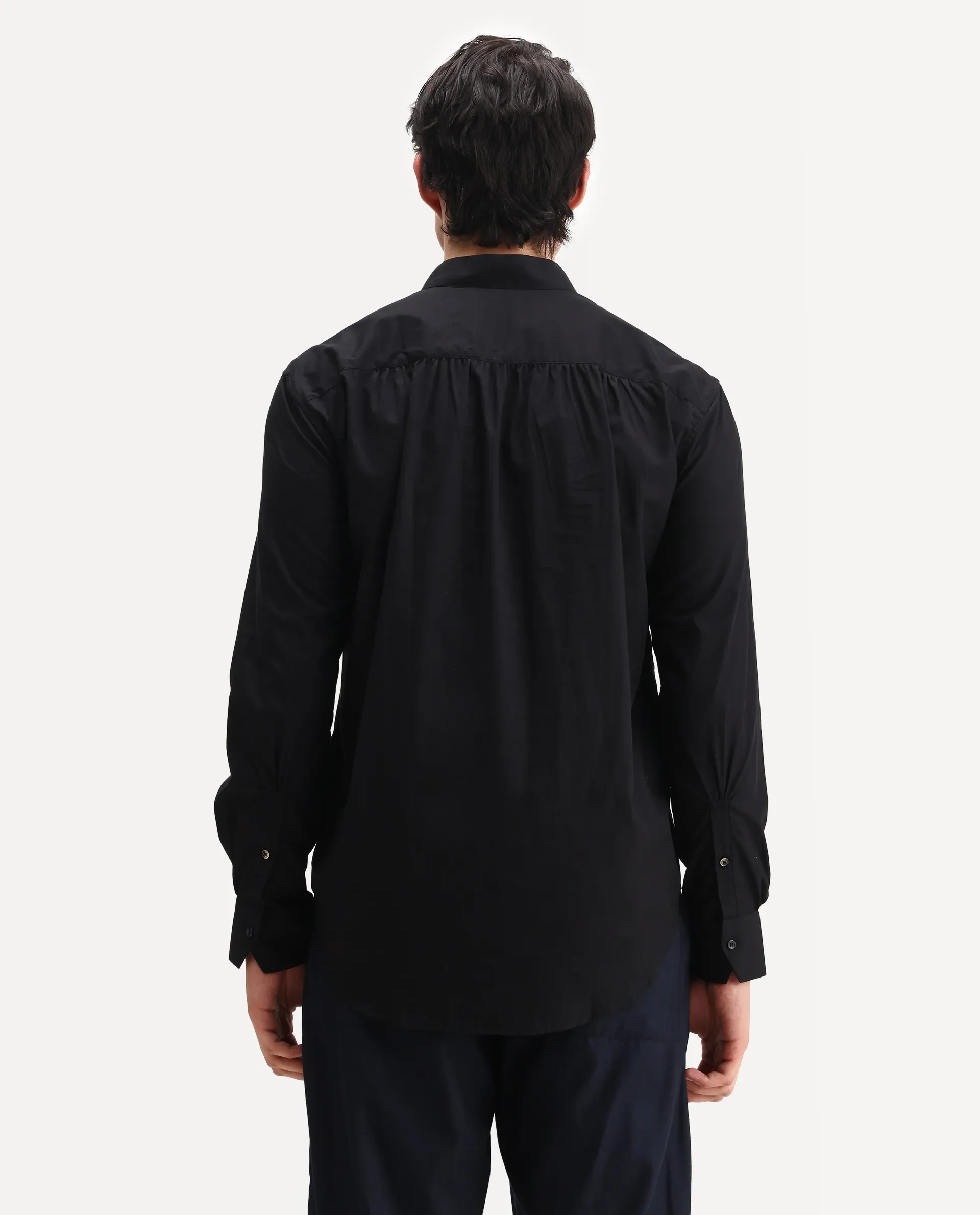 Rare Rabbit Men's Shin Black Cotton Plain Regular Fit Full Sleeve Mandarin Collar Shirt - Image 8