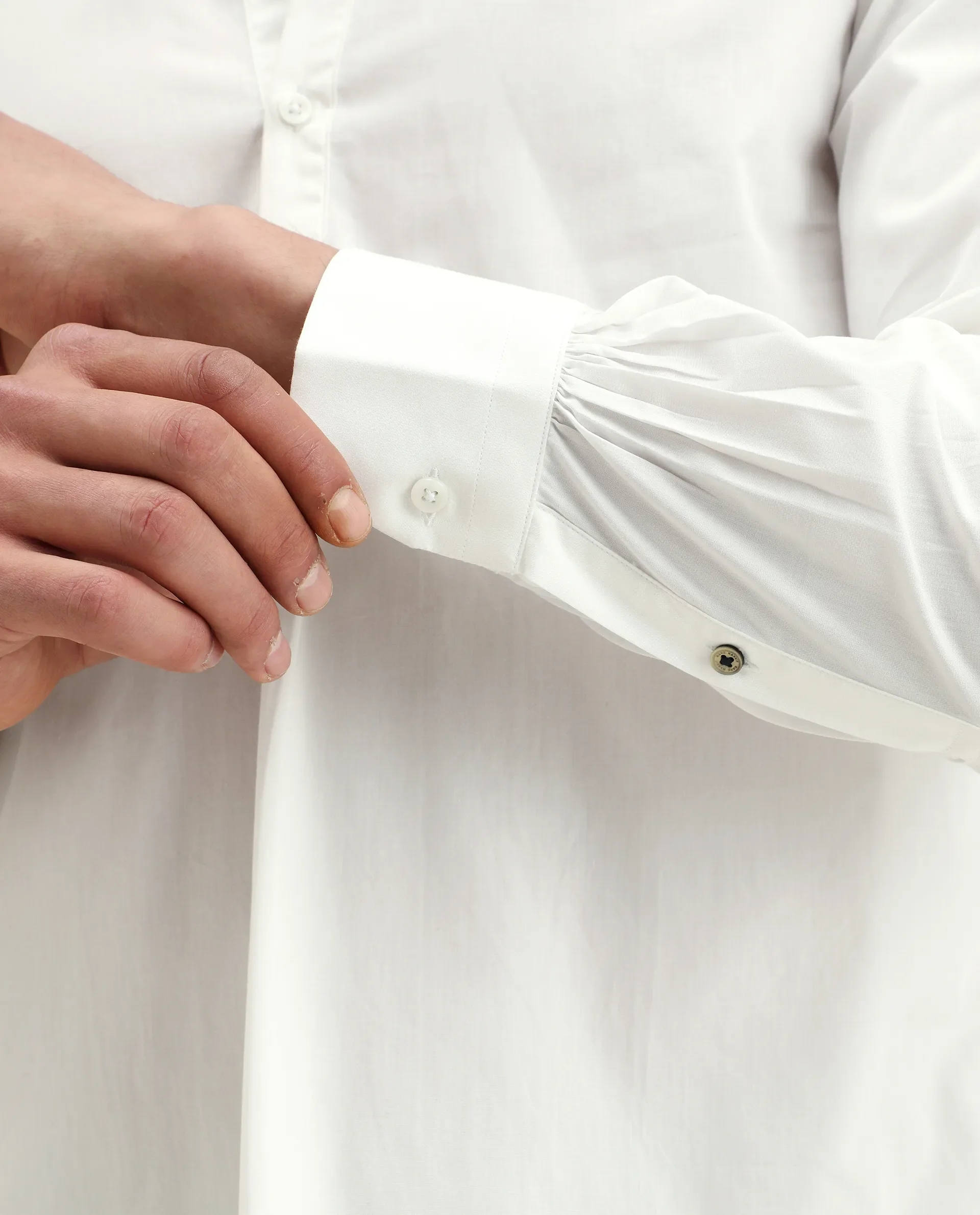 Rare Rabbit Men's Shin White Cotton Plain Regular Fit Full Sleeve Mandarin Collar Shirt - Image 6