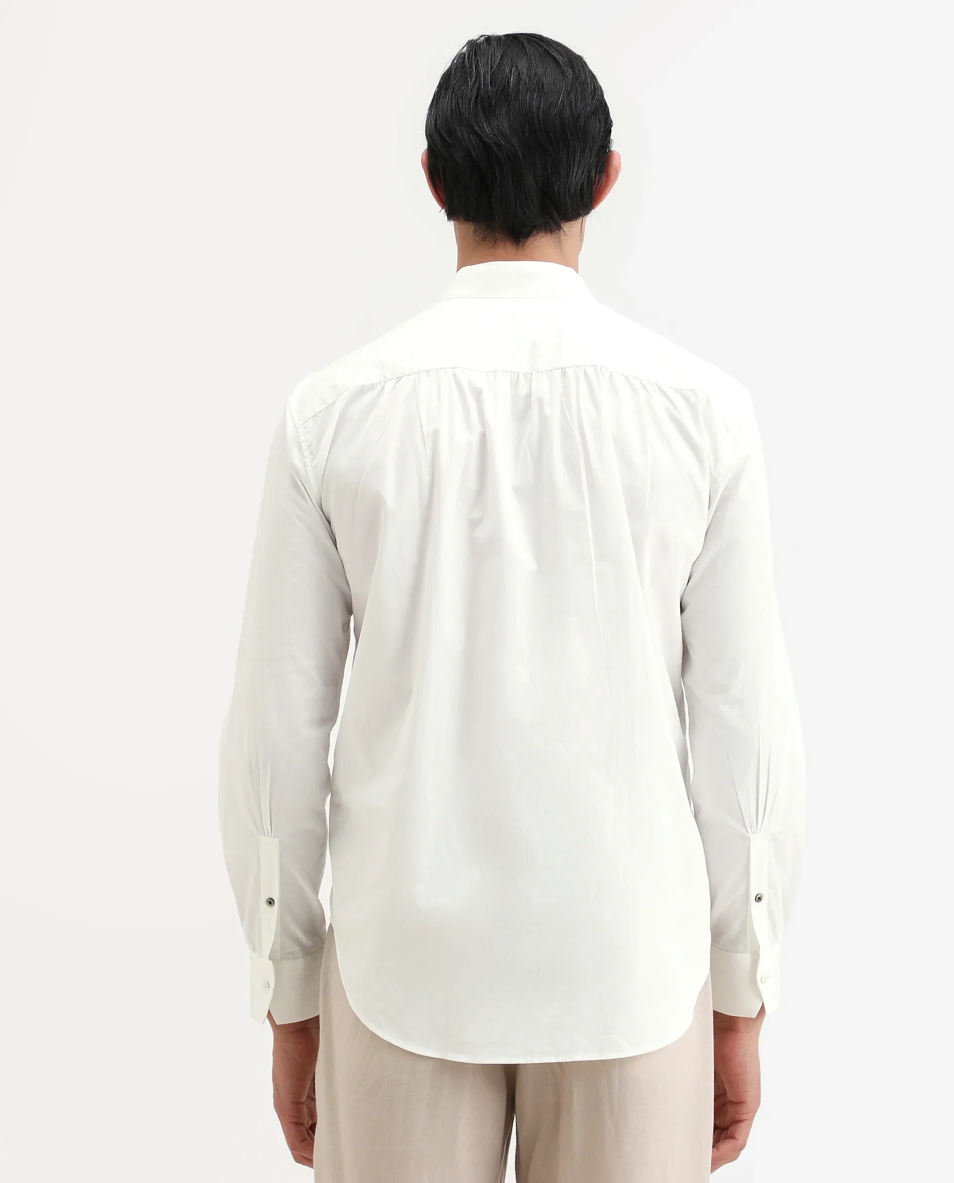 Rare Rabbit Men's Shin White Cotton Plain Regular Fit Full Sleeve Mandarin Collar Shirt - Image 9