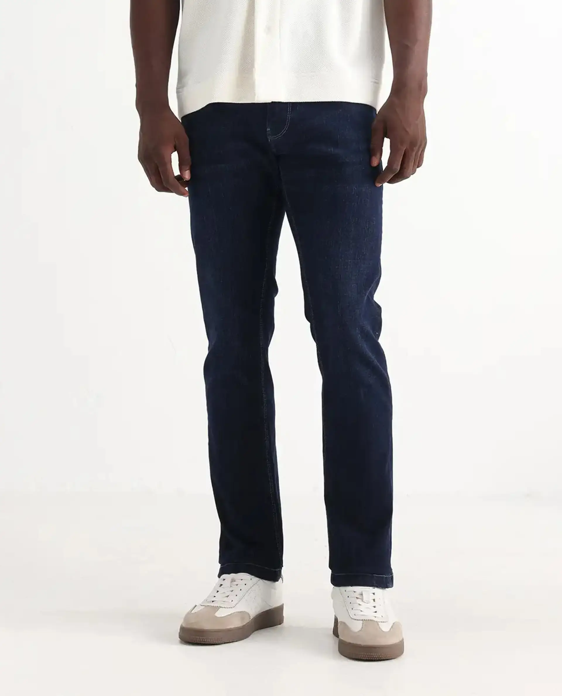Rare Rabbit Men's Shirol Blue Cotton Blend Plain Hawk Slim Fit Jeans - Image 10