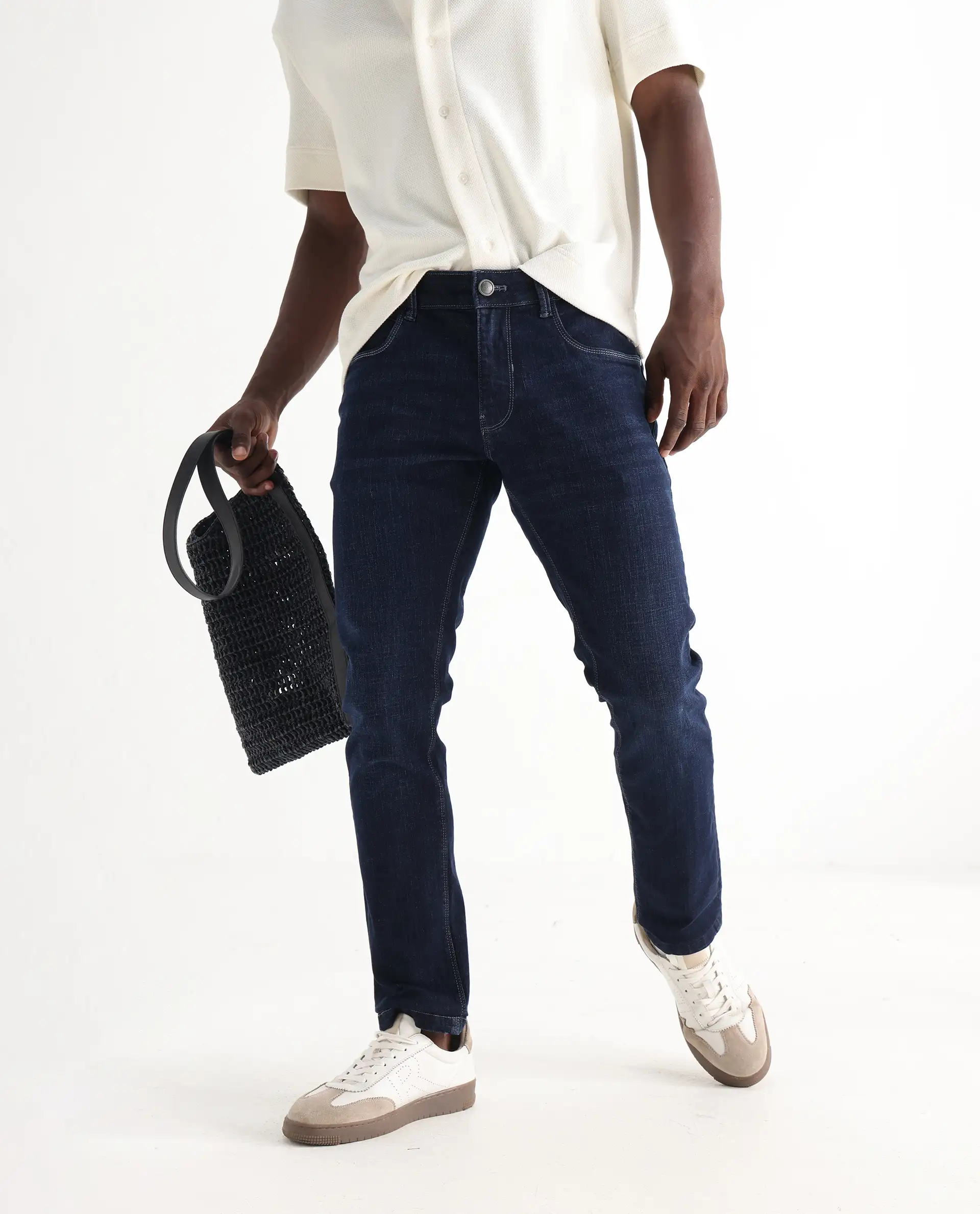 Rare Rabbit Men's Shirol Blue Cotton Blend Plain Hawk Slim Fit Jeans - Image 2