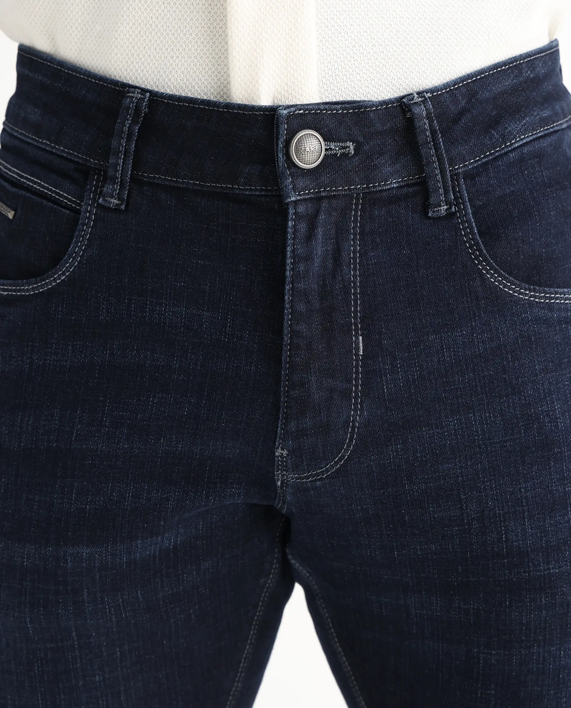 Rare Rabbit Men's Shirol Blue Cotton Blend Plain Hawk Slim Fit Jeans - Image 4